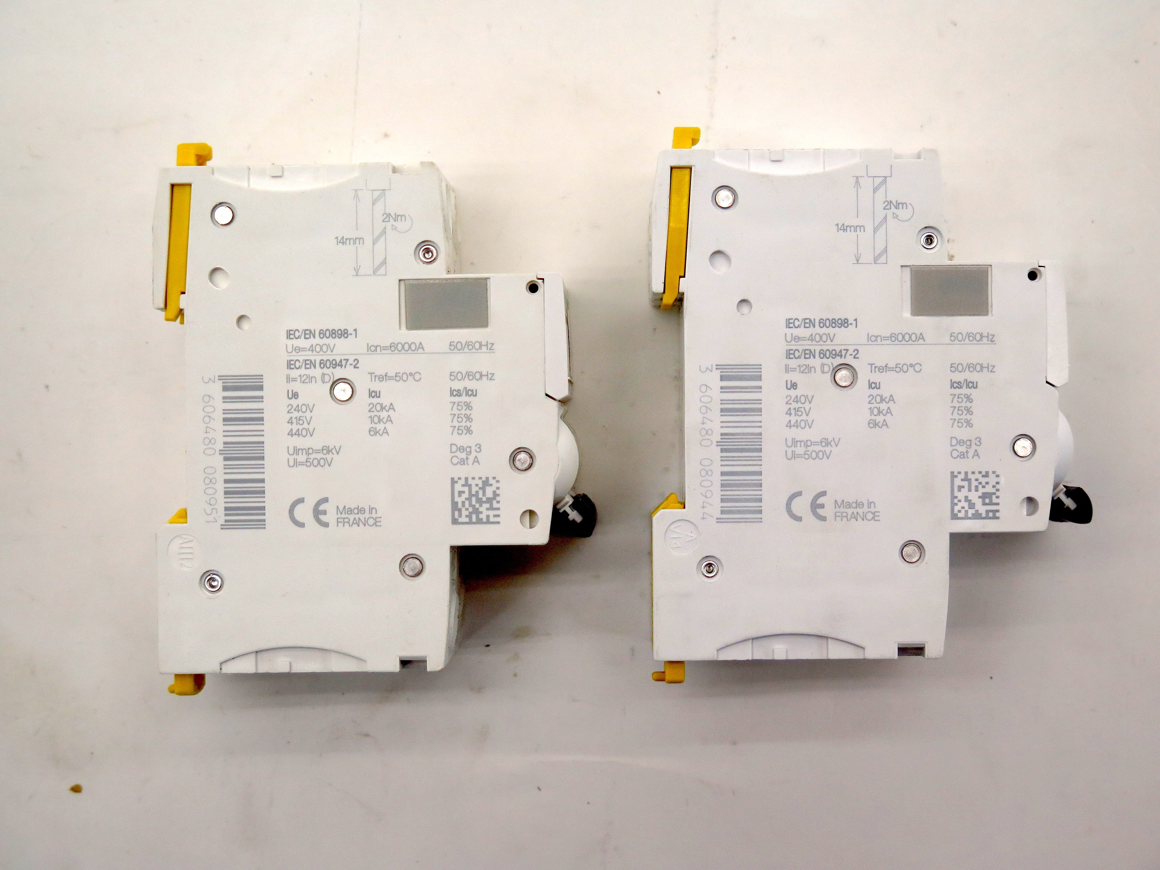 Schneider Circuit Breaker IC60N D 16A & 10A 240-400V Lot of 2 - Advance Operations