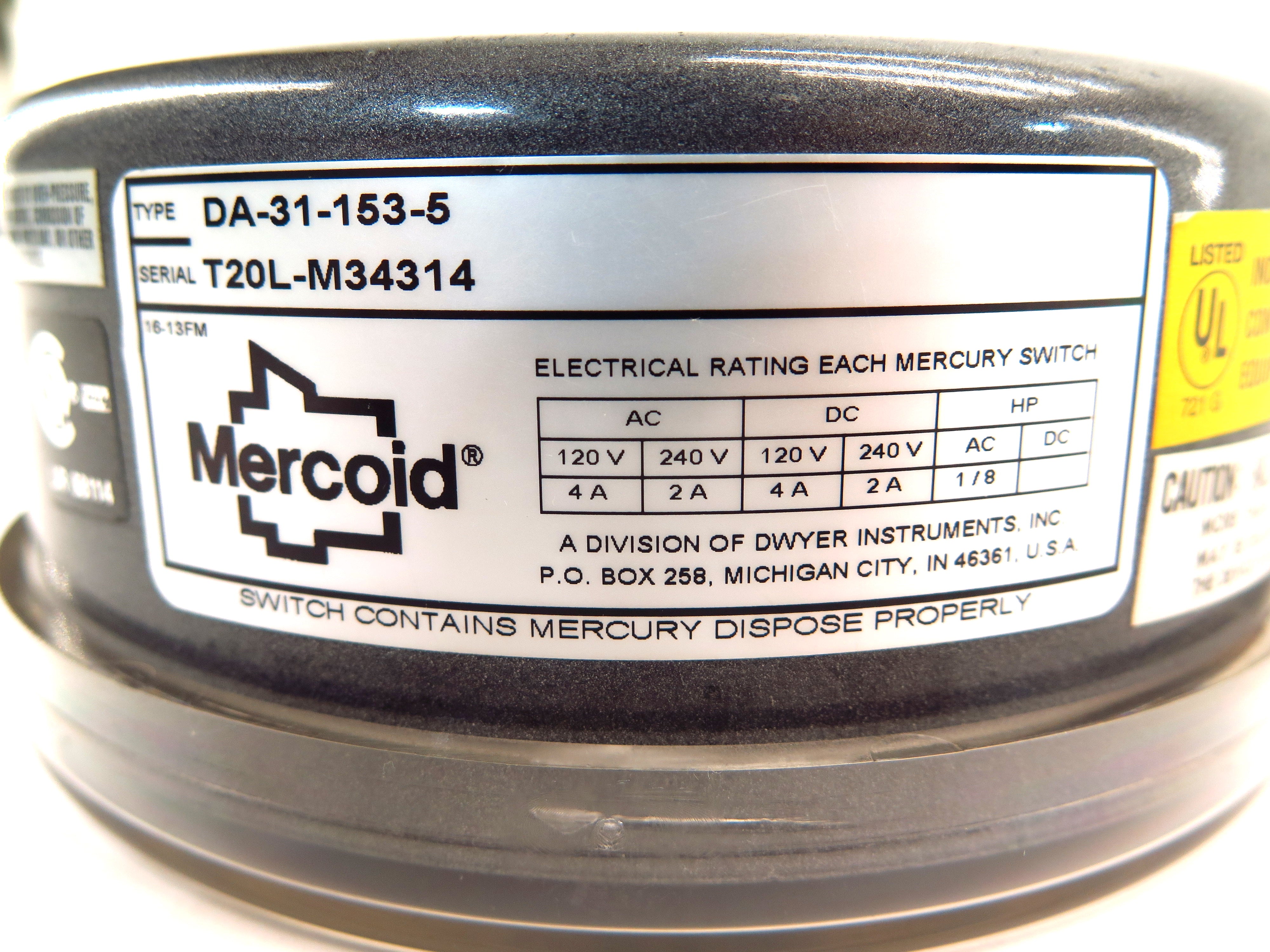Mercoid DA-31-153-5 Bourdon Tube Mercury Pressure Switch - Advance Operations