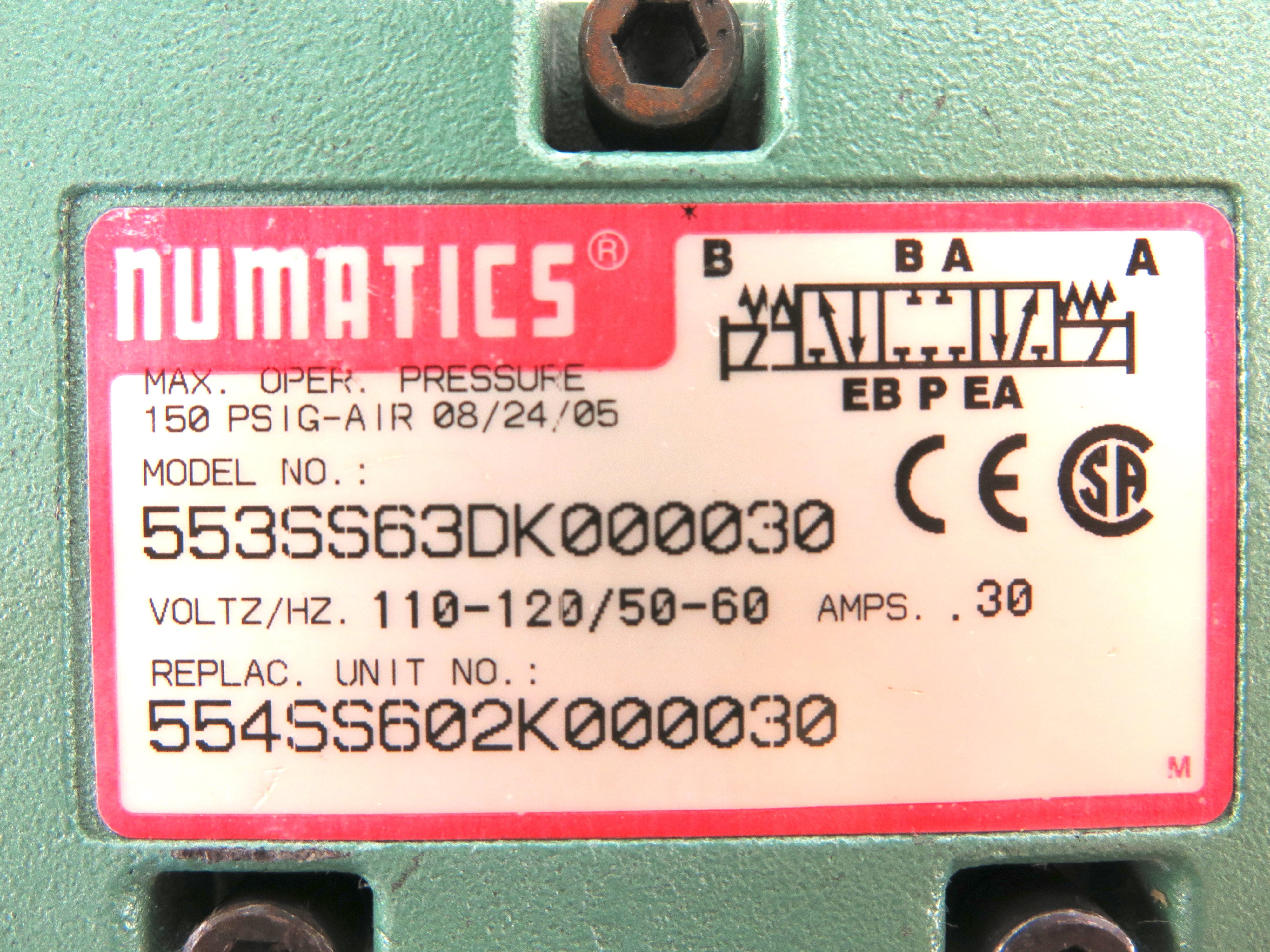 Numatics 553SS63DK000030 Pneumatic Solenoid Valve 3/8'' Npt 120 Vac - Advance Operations