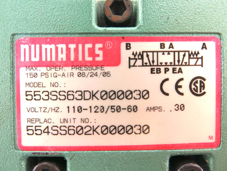 Numatics 553SS63DK000030 Pneumatic Solenoid Valve 3/8'' Npt 120 Vac - Advance Operations