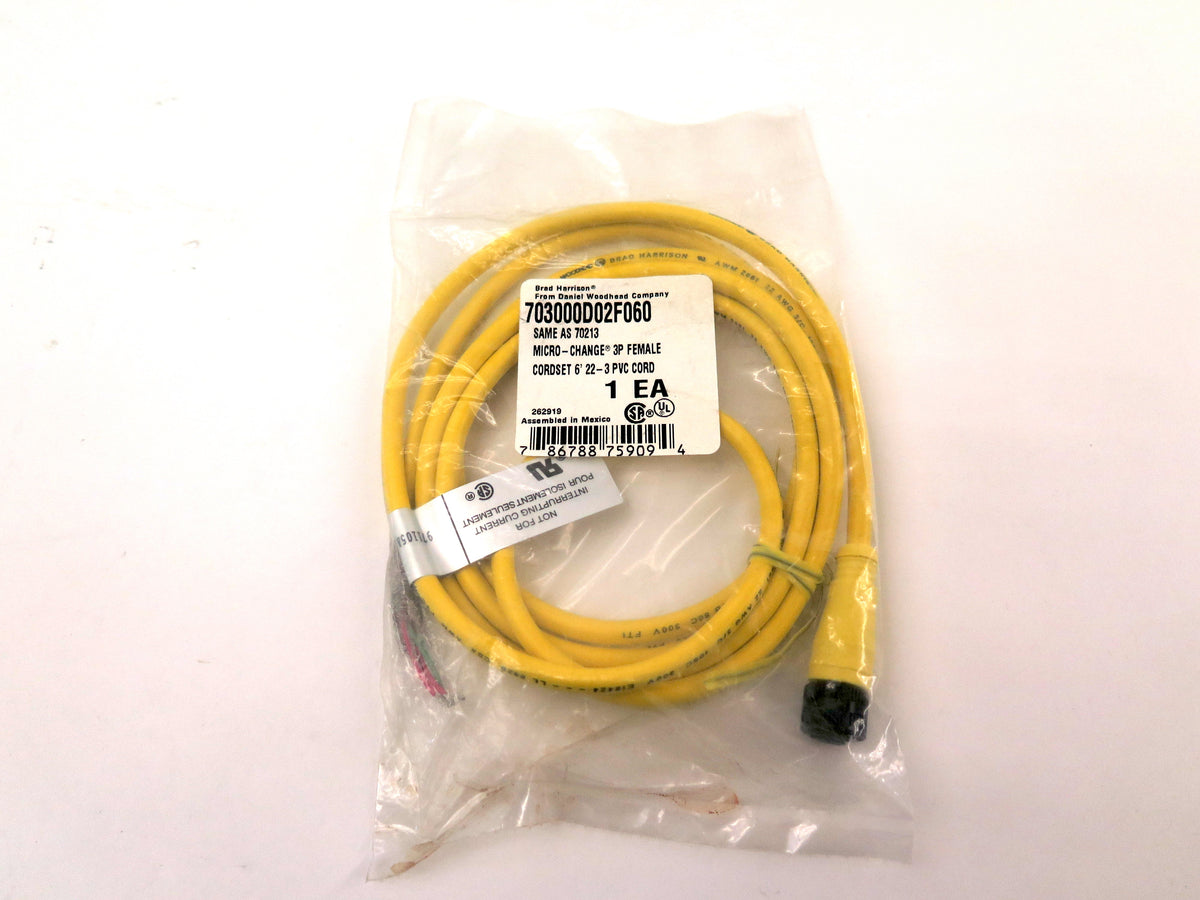 Brad Harrison WoodHead 703000D02F060 Micro-Change 3P Female Cordset 6' 22/3 - Advance Operations