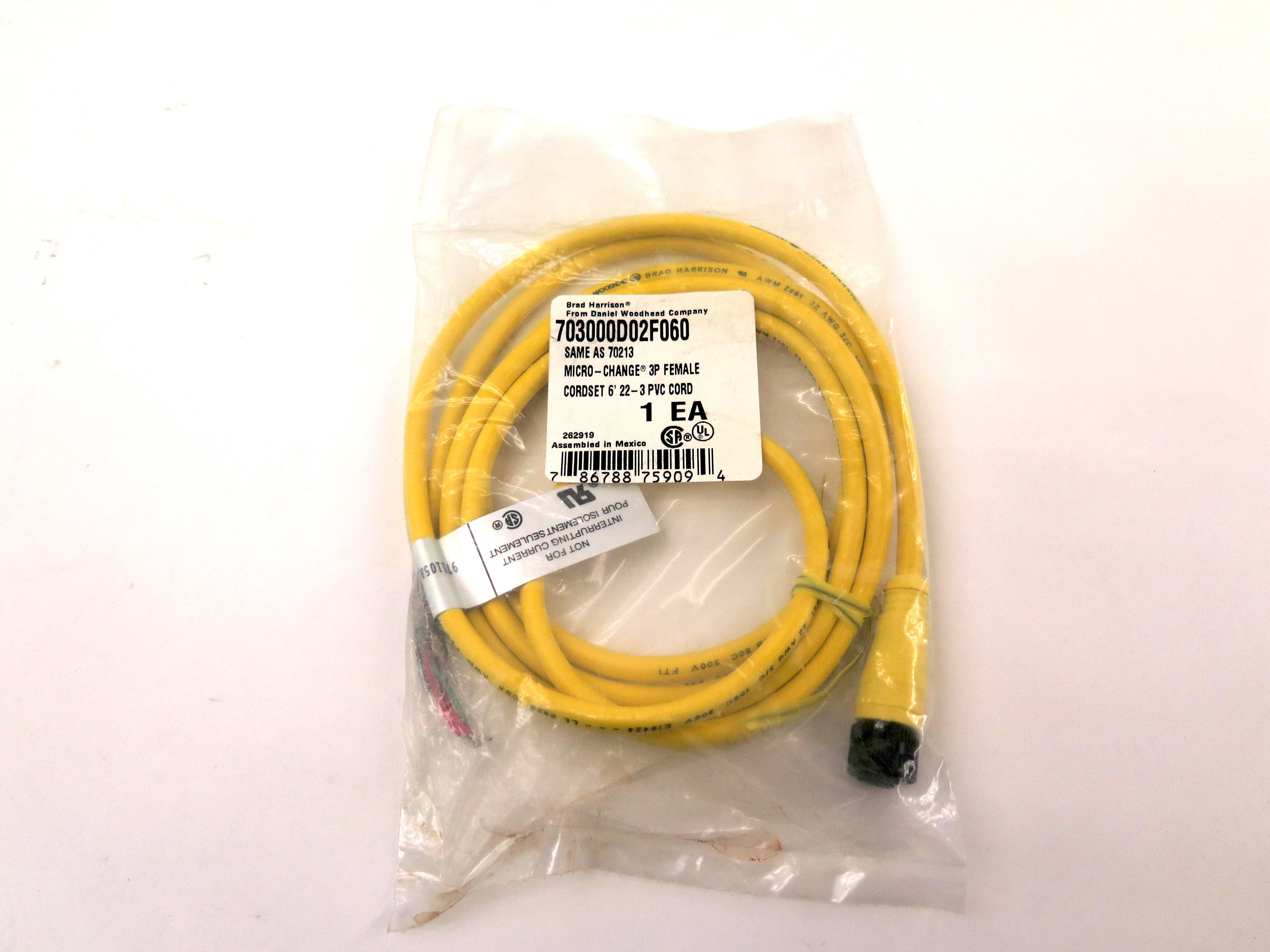Brad Harrison WoodHead 703000D02F060 Micro-Change 3P Female Cordset 6' 22/3 - Advance Operations