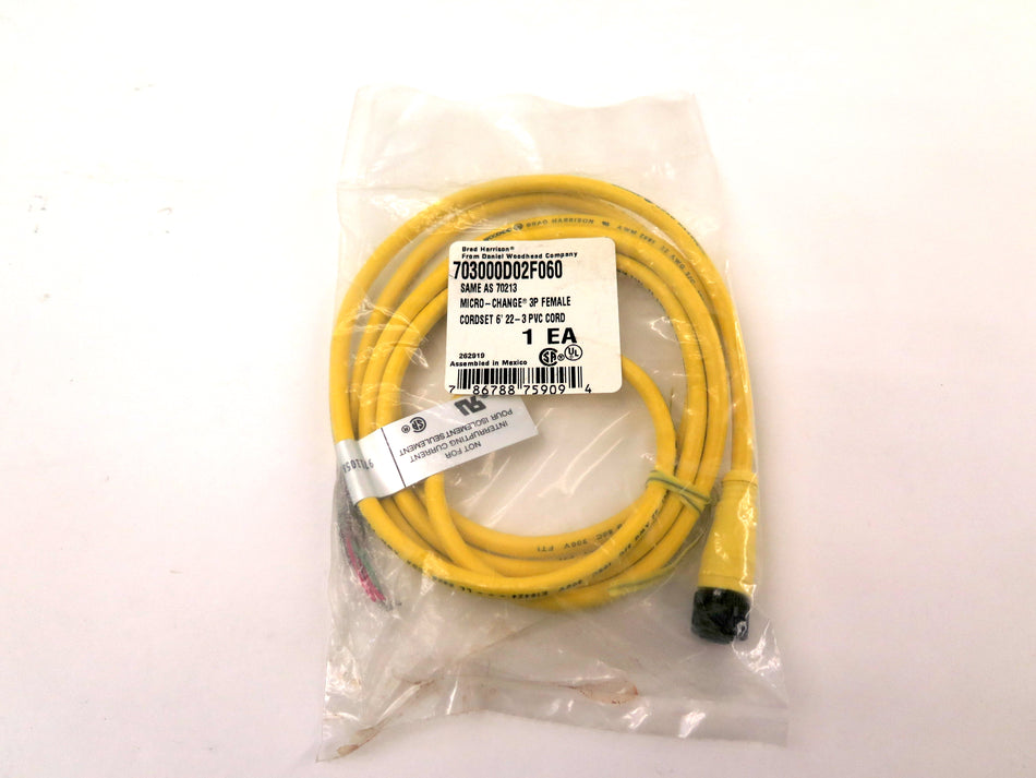 Brad Harrison WoodHead 703000D02F060 Micro-Change 3P Female Cordset 6' 22/3 - Advance Operations
