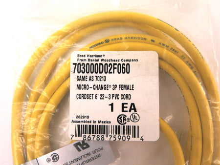 Brad Harrison WoodHead 703000D02F060 Micro-Change 3P Female Cordset 6' 22/3 - Advance Operations