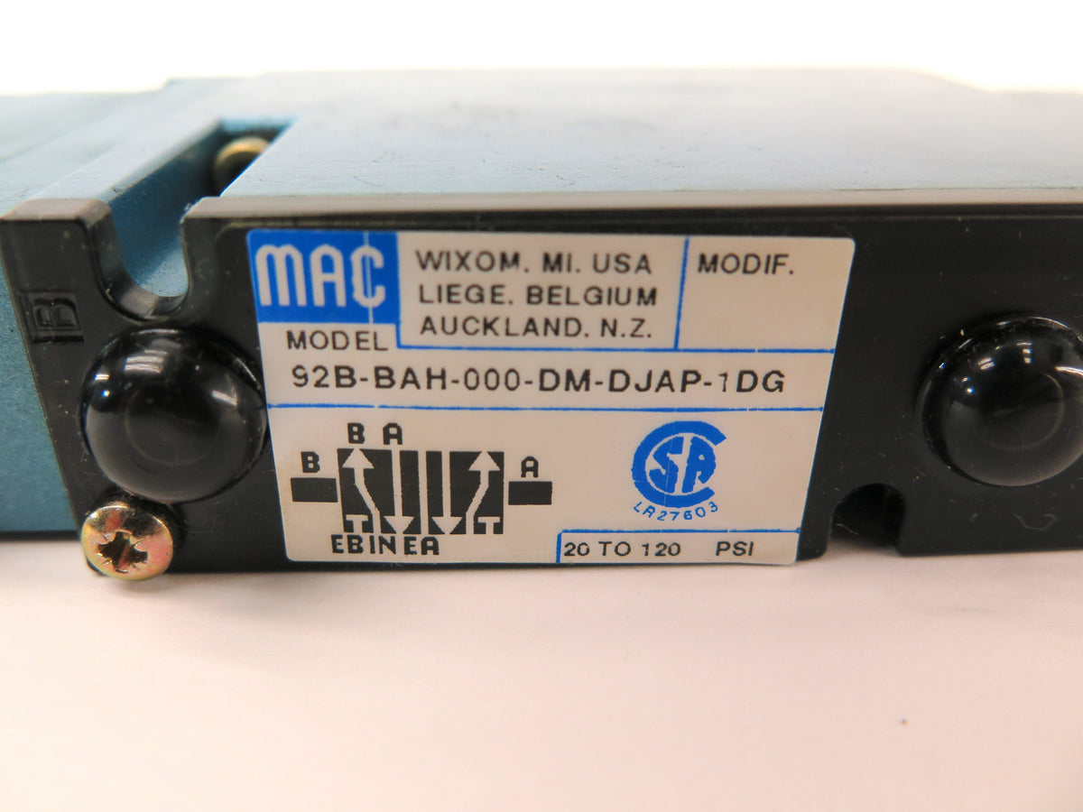 MAC Valves 92B-BAH-000-DM-DJAP-1DG  20 to 120 Psi 120 Vac DM3A-DJAP-1DG - Advance Operations