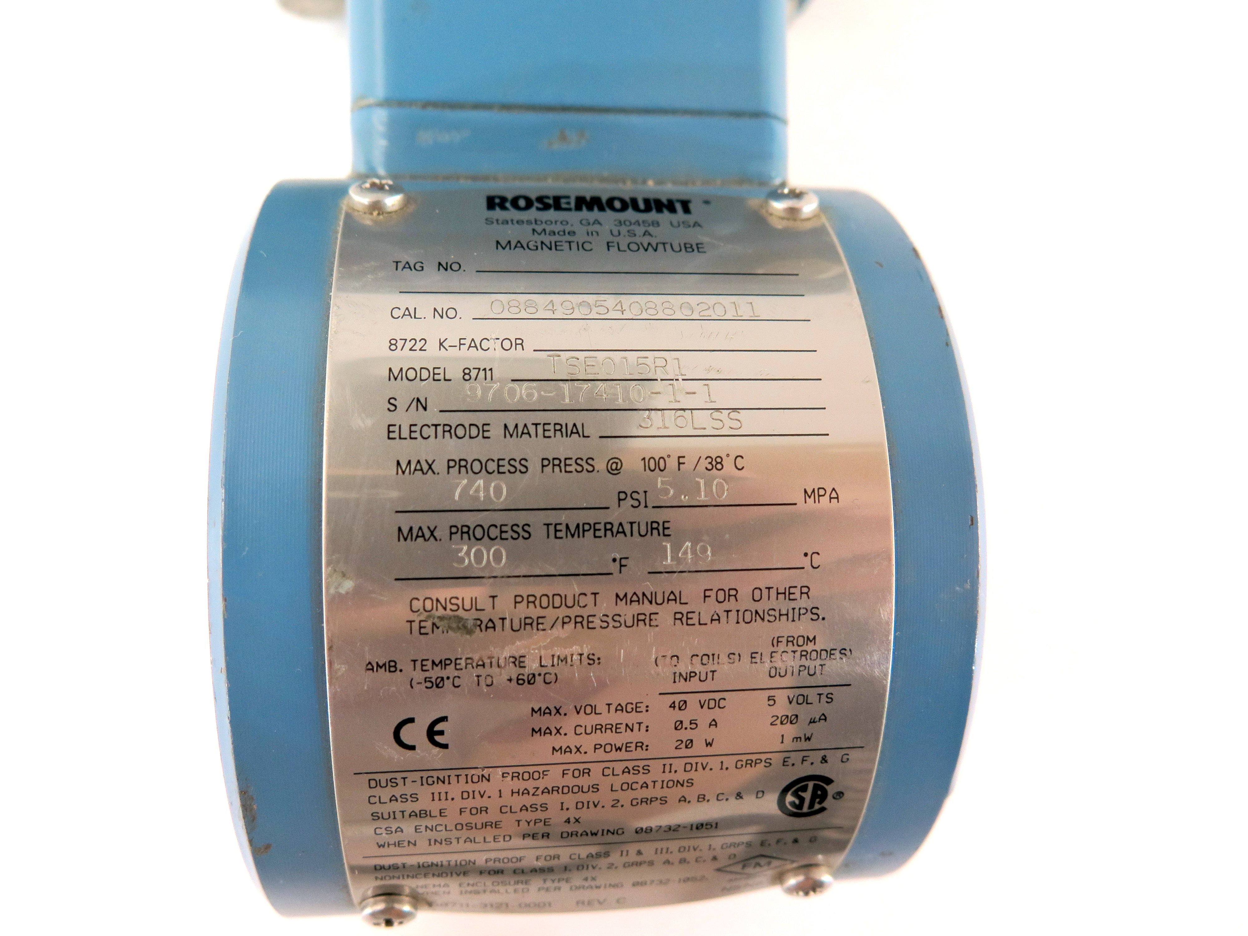 Rosemount Magnetic Flowtube 1-1/2" 8711TSE015R1 - Advance Operations