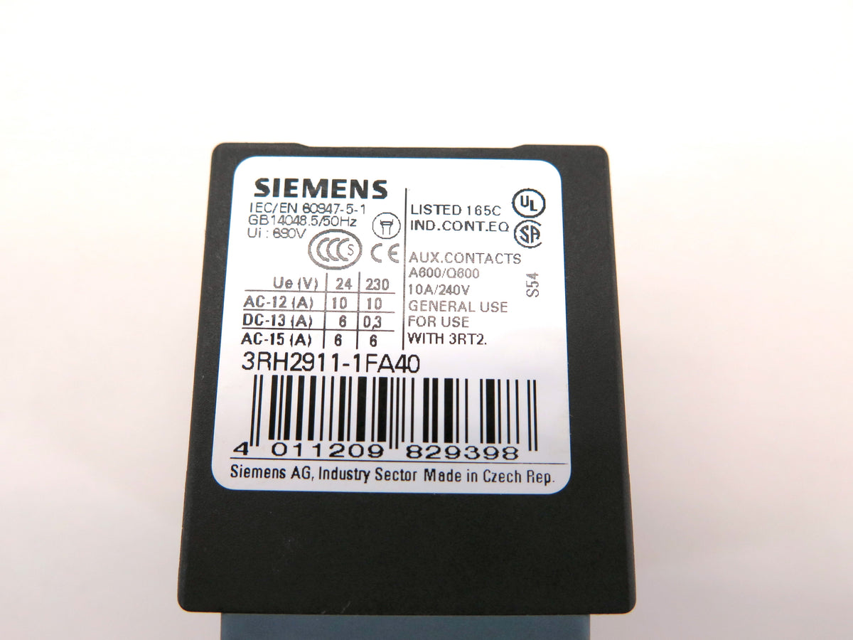 Siemens 3RH2911-1FA40 Aux Contacts 10A 240V - Advance Operations
