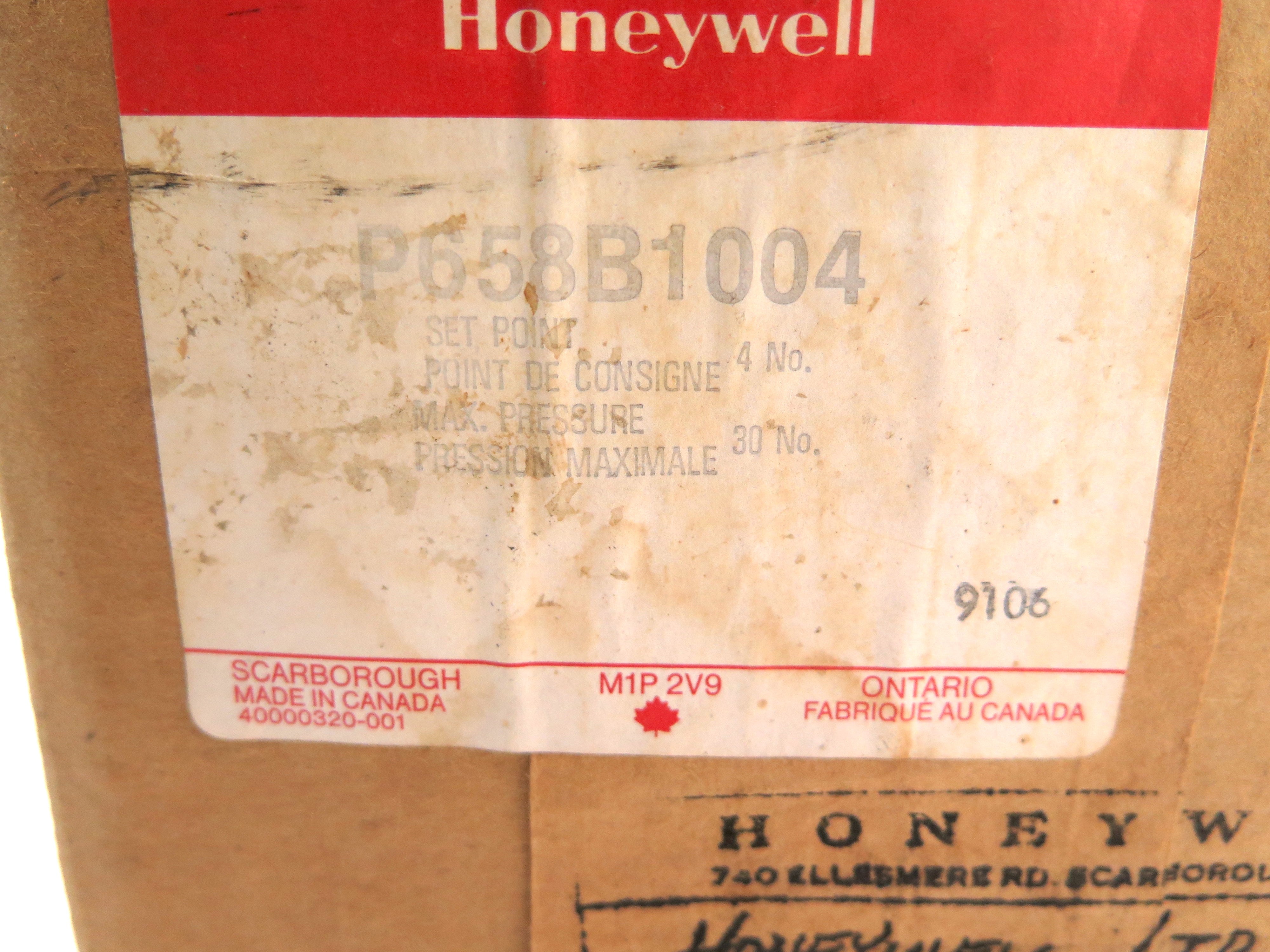 Honeywell P658B 1004 Pressure Switch 25A 125-250-480Vac Set Pint 4 PSI New - Advance Operations