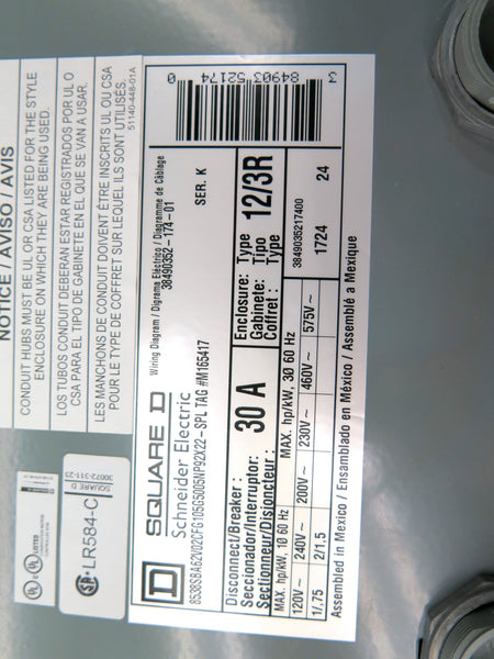 Square D 8538SBA62V02CFG105G5005NP92X22-SPL Combination Motor Starter 2HP 30A - Advance Operations