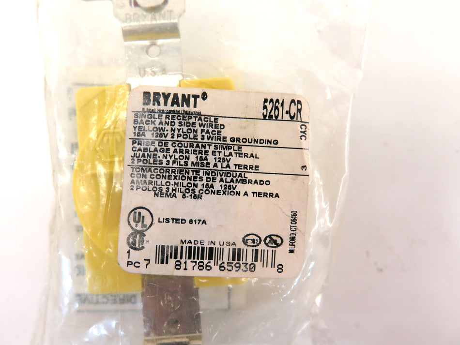 Bryant 5261CR Yellow Industrial Corrosion Resistant Receptacle 120V 15A - Advance Operations