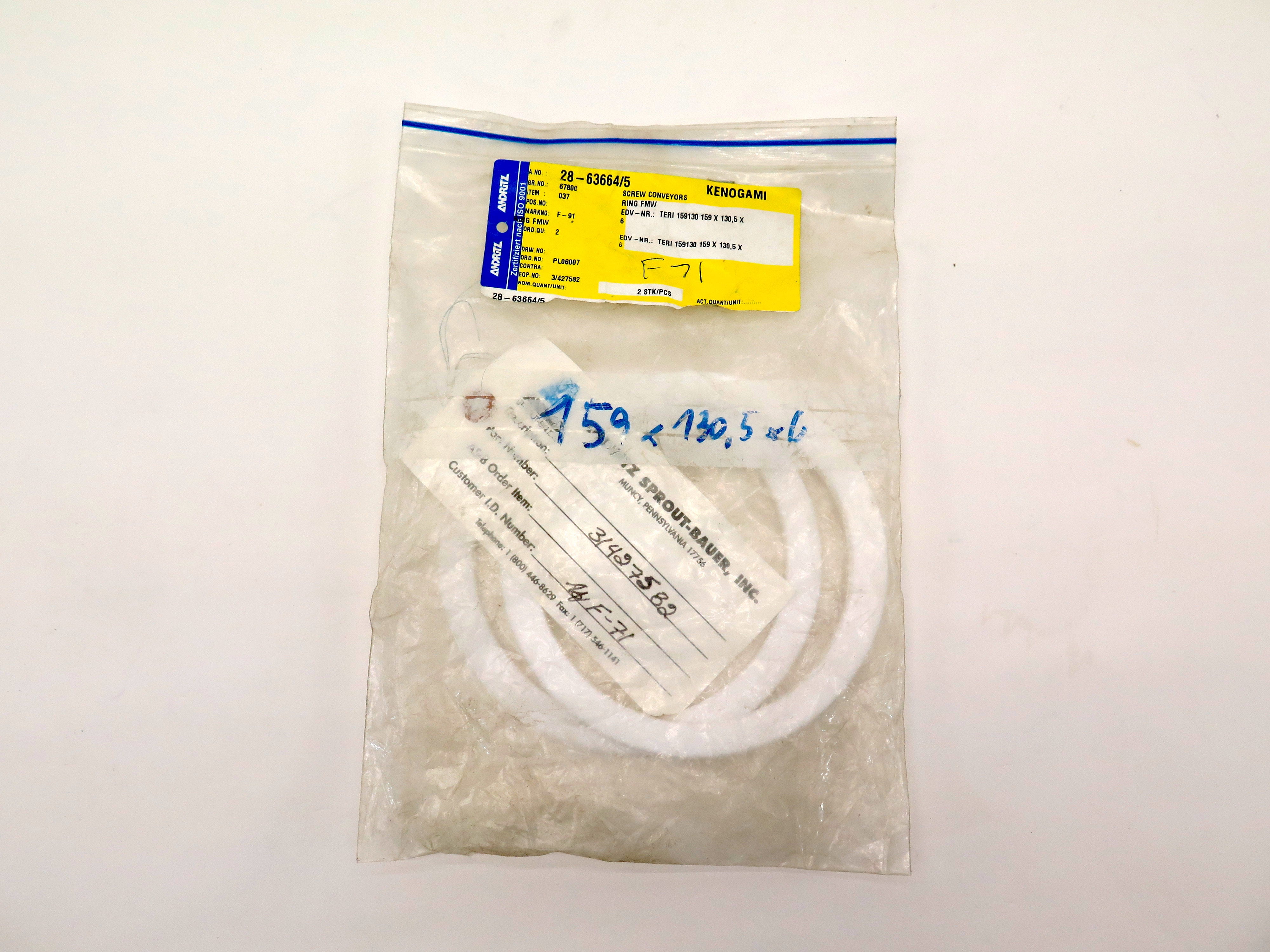 Andritz Screw Conveyors Ring FMW EDV-NR TERI 159130 159 x 130.5 x 6  LOT OF 2 - Advance Operations