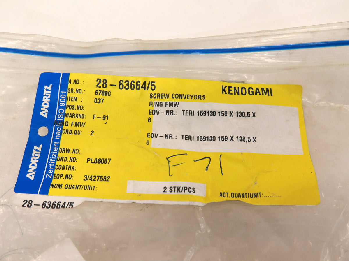 Andritz Screw Conveyors Ring FMW EDV-NR TERI 159130 159 x 130.5 x 6  LOT OF 2 - Advance Operations
