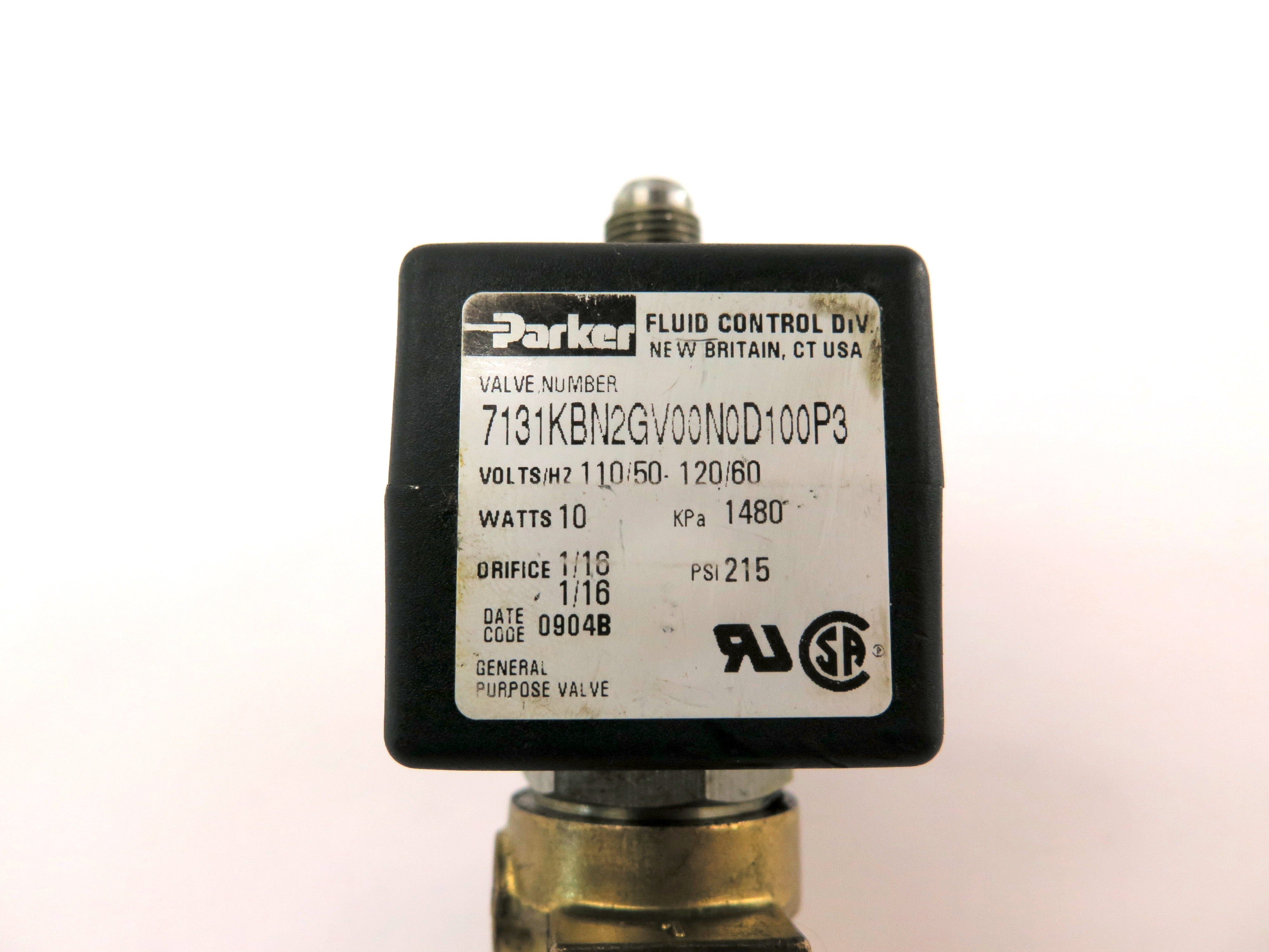 Parker 7131KBN2GV00N0D100P3 Solenoid Valve 1/4'' Npt 120 Vac - Advance Operations