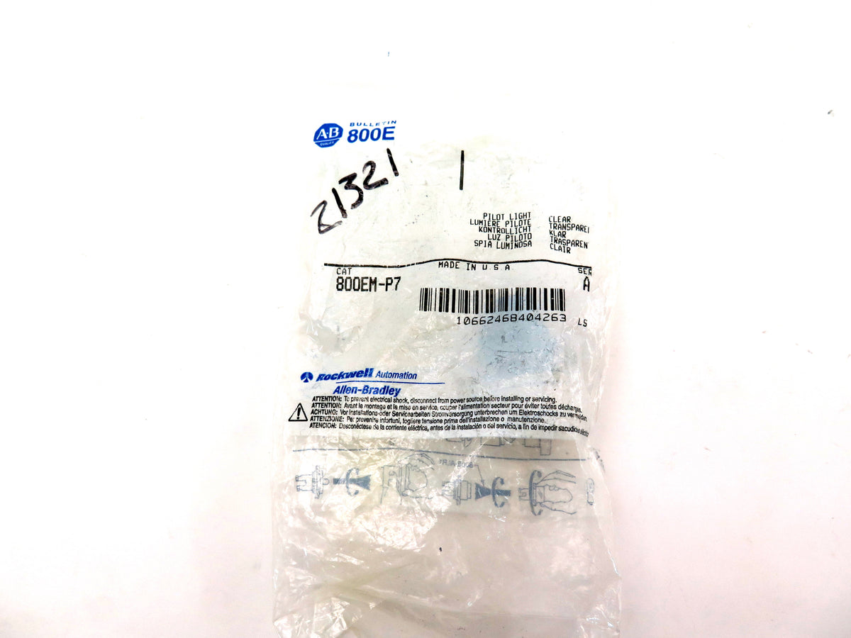 Allen-Bradley 800EM-P7 Clear Pilot Light New Factory Sealed - Advance Operations