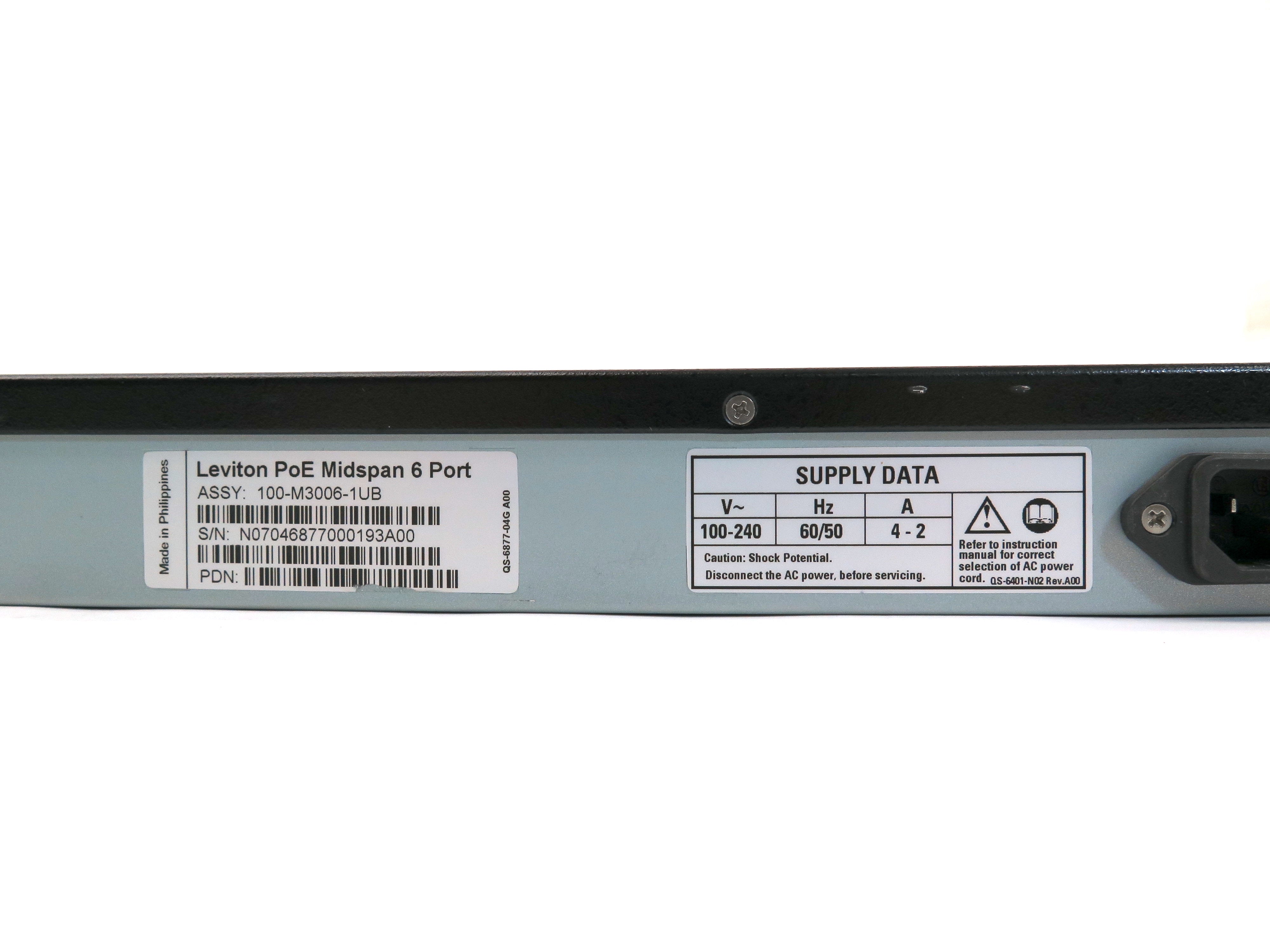 Leviton PoE Midspan 6 Port 100-M3006-1UB Managed Panel - Advance Operations