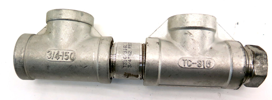 Stainless Steel  3/4-316 & MB-316 T Threaded Fitting YII-3/4 150-3/4 LOT OF 2 - Advance Operations