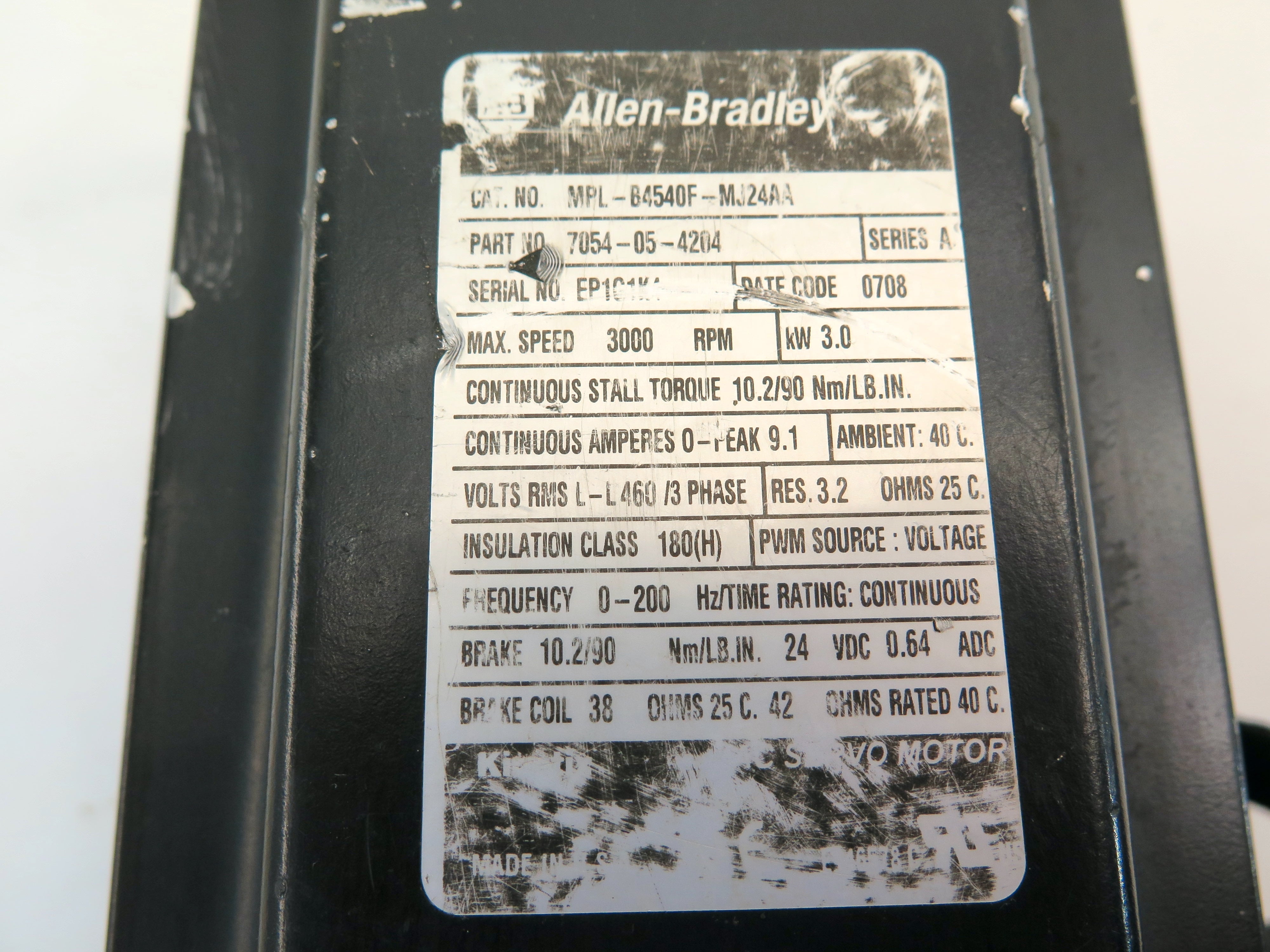 Allen-Bradley AC Servo Motor MPL-B4540F-MJ24AA Series A 7054-05-4204 - Advance Operations