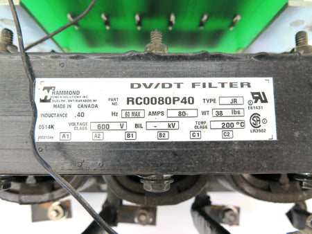 Hammond RC0080P40 Power Line Reactor DV/DT Filter RC0080P40 600V 80A Used - Advance Operations