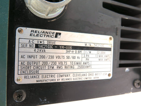 Reliance AC Drive 1AC2103C 3HP 200/230Vac 60Hz - Advance Operations