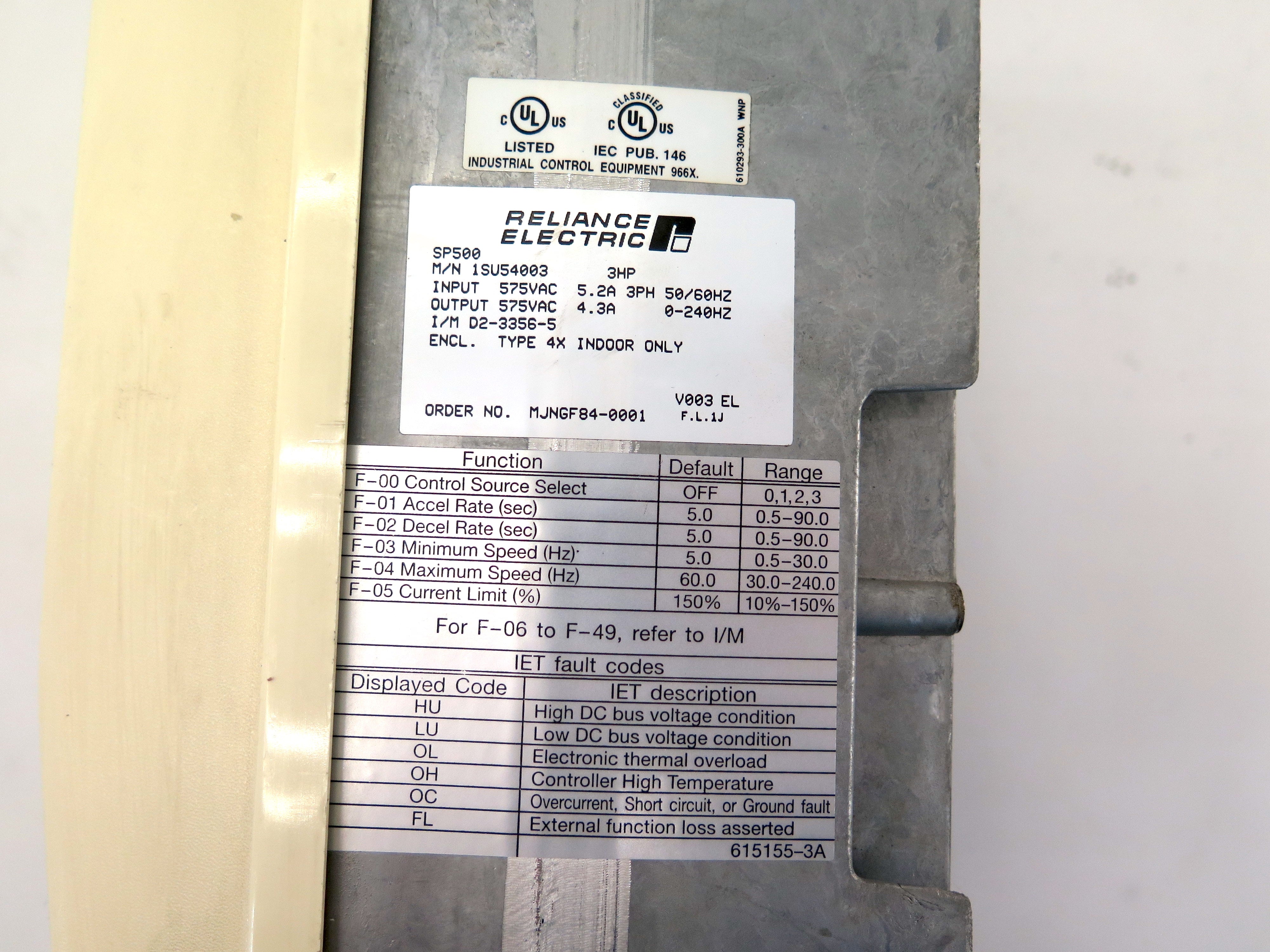 Reliance Electric 1SU54003 3HP AC Drive 575Vac 3PH 60Hz - Advance Operations