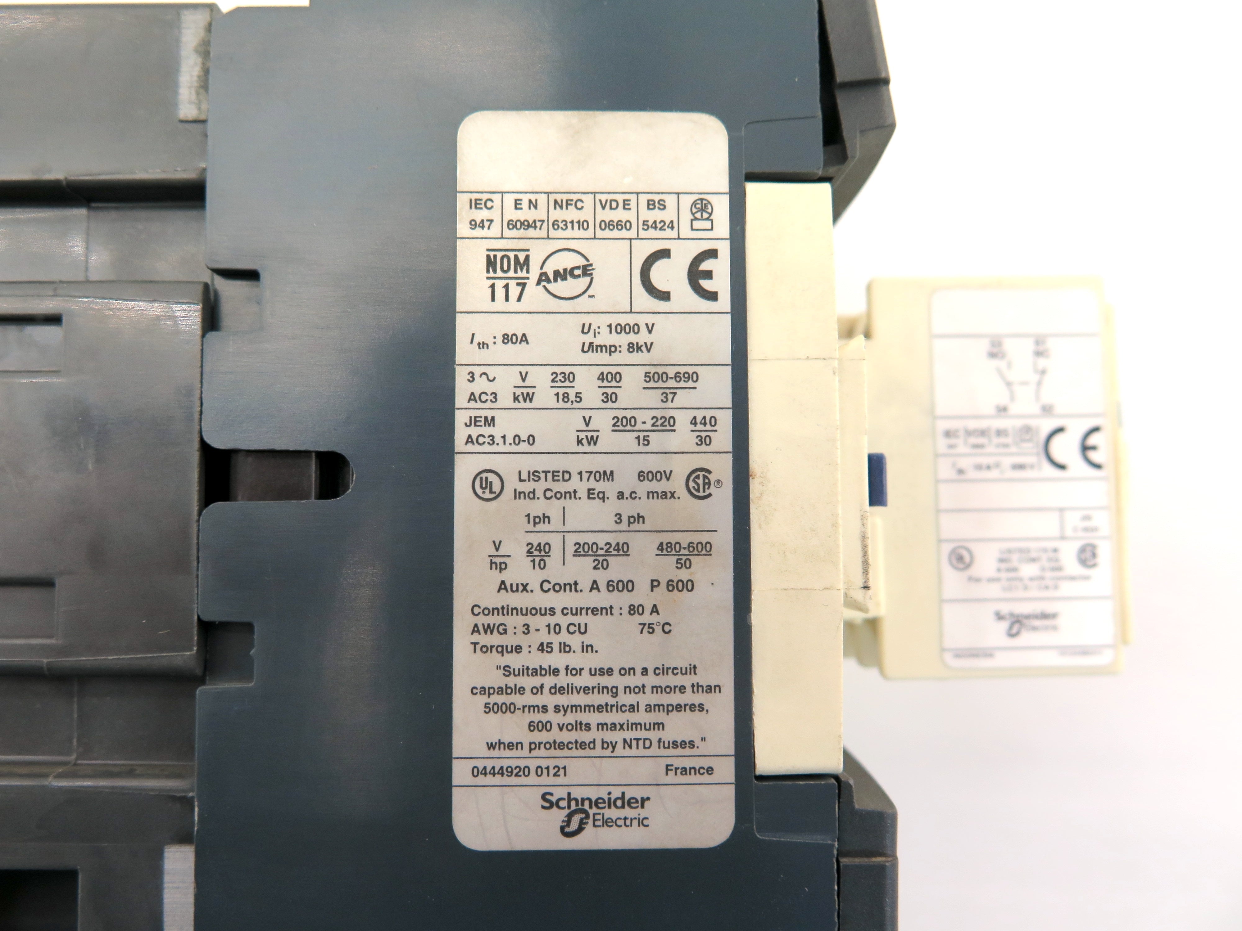 Telemecanique ac contactor with 10A contact block - Advance Operations