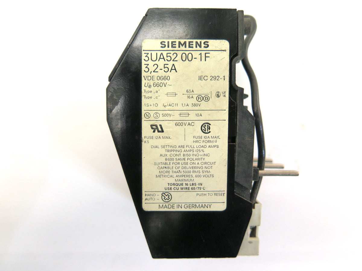 Siemens 3UA52 00-1F Overload Relay 3.2-5A - Advance Operations