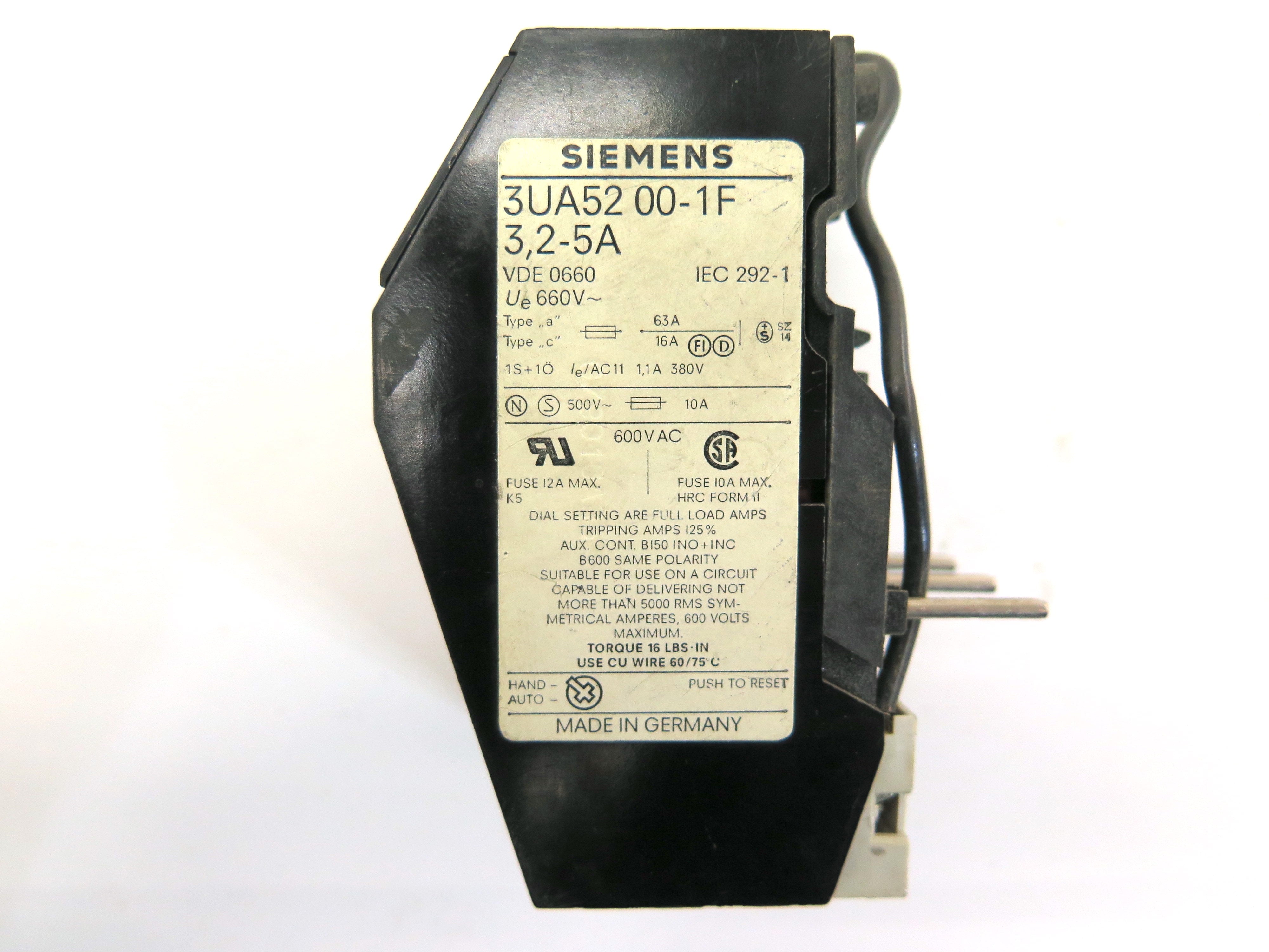 Siemens 3UA52 00-1F Overload Relay 3.2-5A - Advance Operations