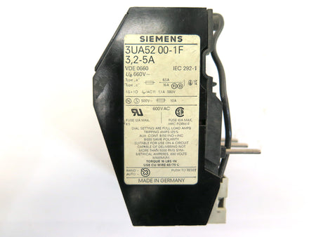 Siemens 3UA52 00-1F Overload Relay 3.2-5A - Advance Operations