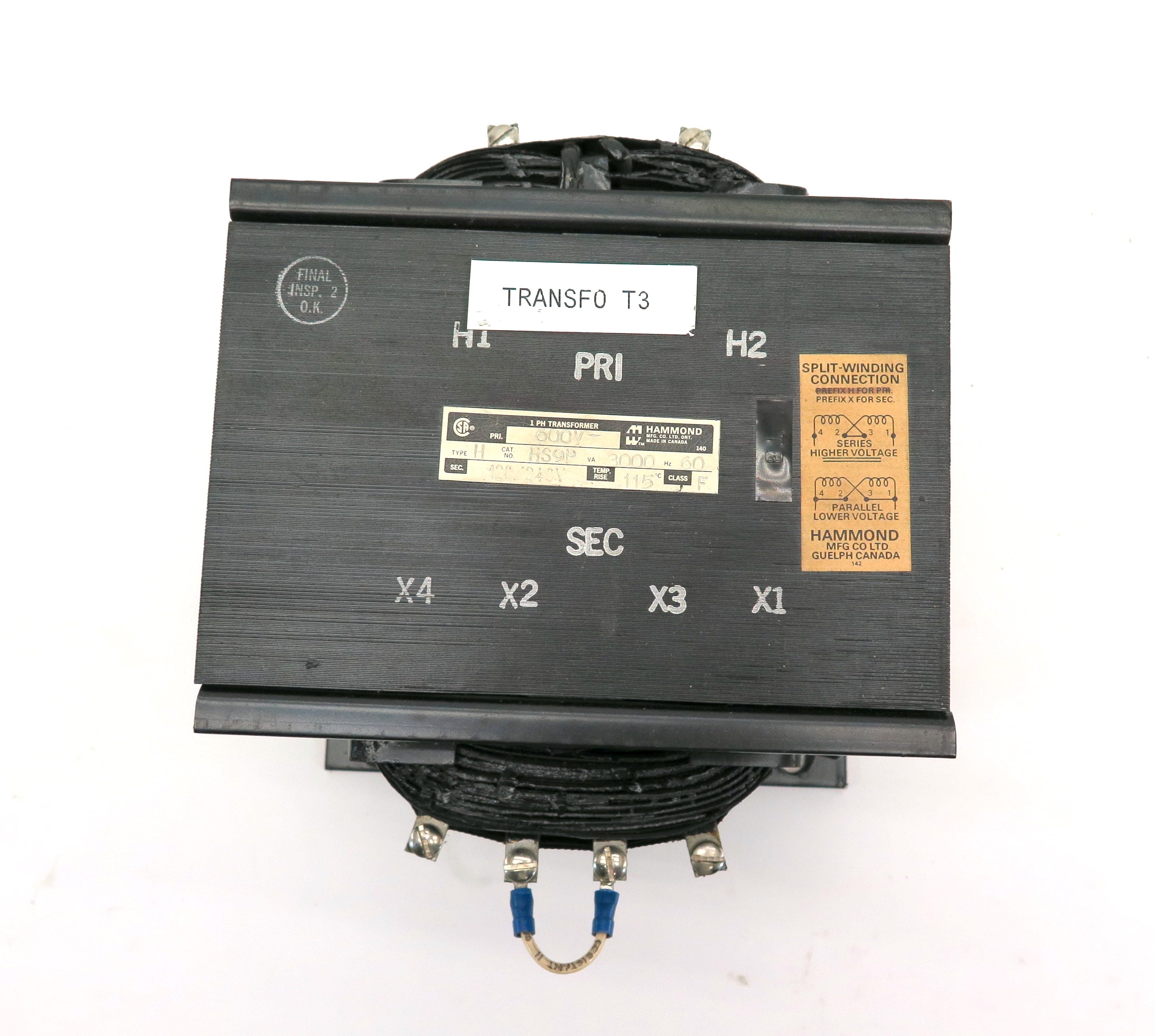 Hammond HS9P Transformer 3000VA 3KVA Pri. 600V Sec. 120/240V 60Hz - Advance Operations