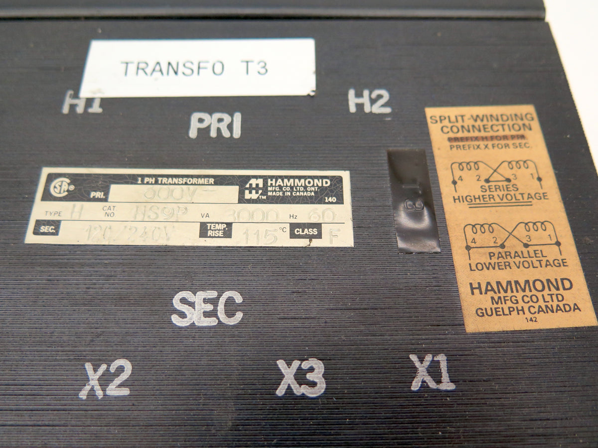 Hammond HS9P Transformer 3000VA 3KVA Pri. 600V Sec. 120/240V 60Hz - Advance Operations