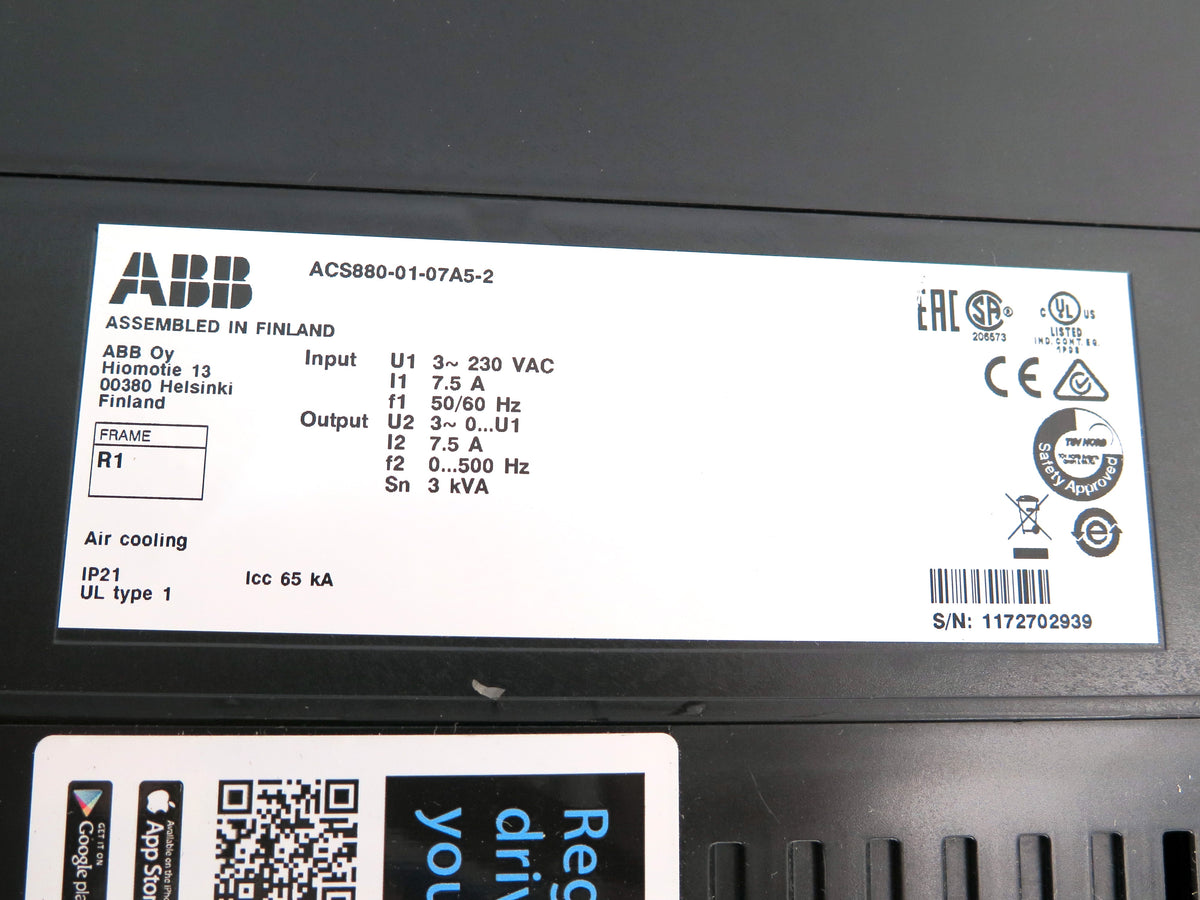 ABB ACS880-01-07A5-2 AC Drive 3PH 230Vac 7.5A 50/60Hz - Advance Operations