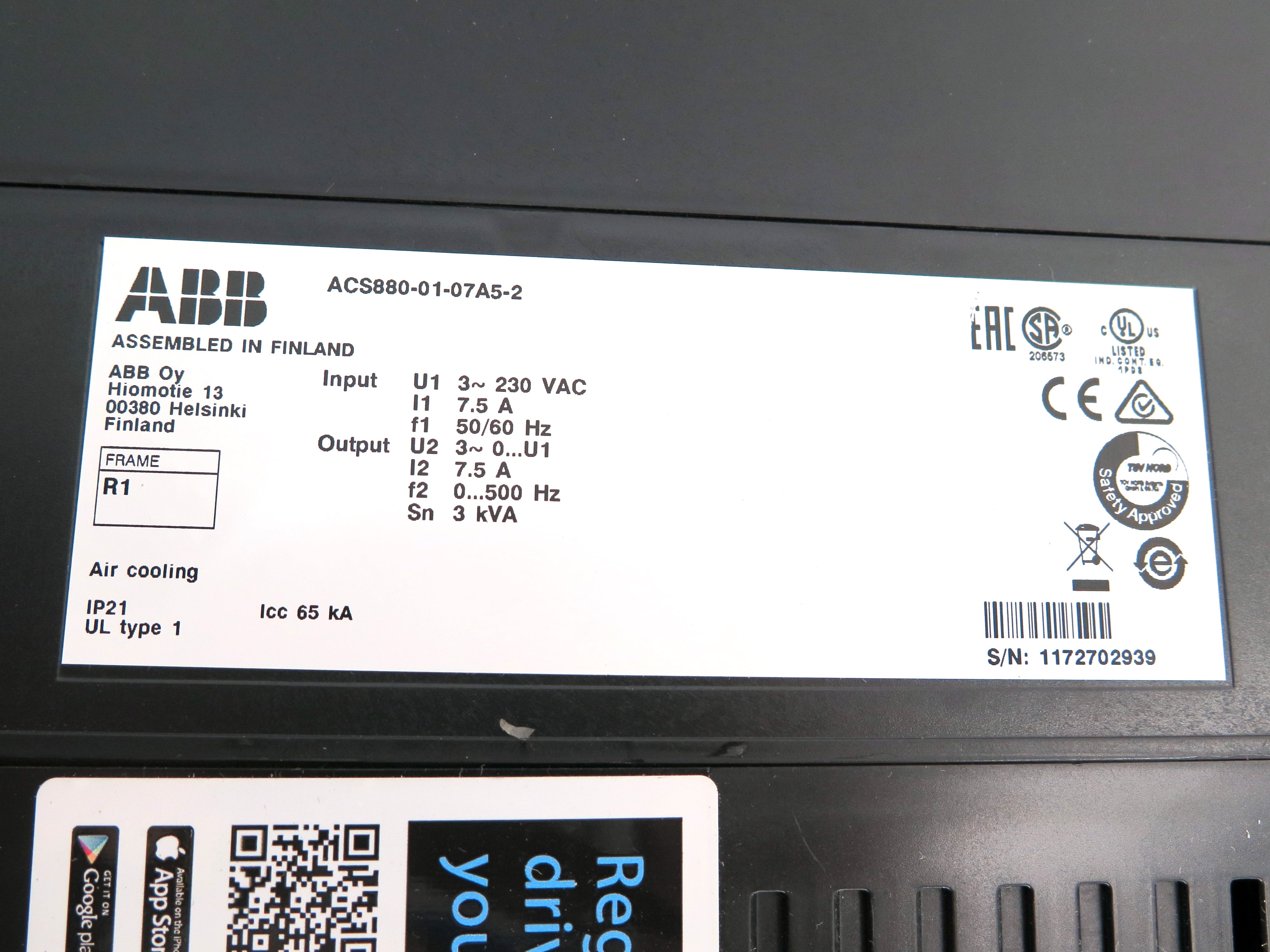 ABB ACS880-01-07A5-2 AC Drive 3PH 230Vac 7.5A 50/60Hz - Advance Operations