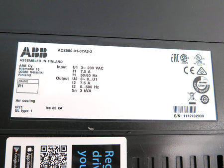 ABB ACS880-01-07A5-2 AC Drive 3PH 230Vac 7.5A 50/60Hz - Advance Operations
