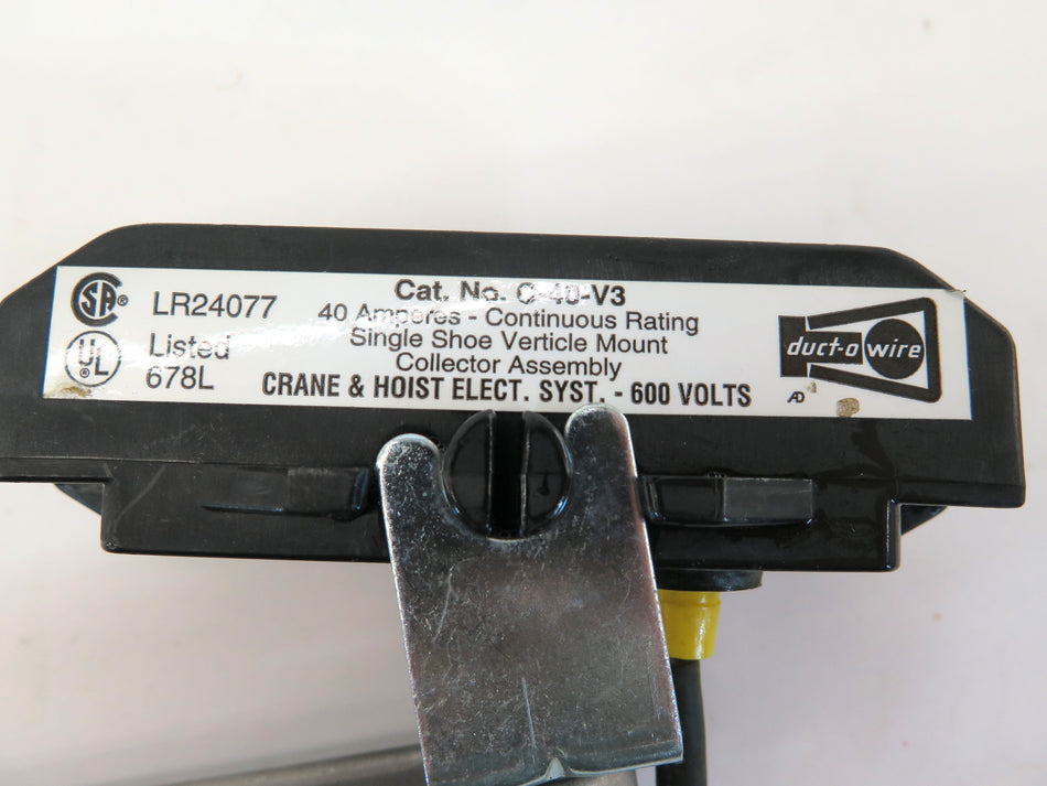 Duct-O-Wire C-40-V3 40A Continuous Rating Single Shoe Verticle Mount - Advance Operations