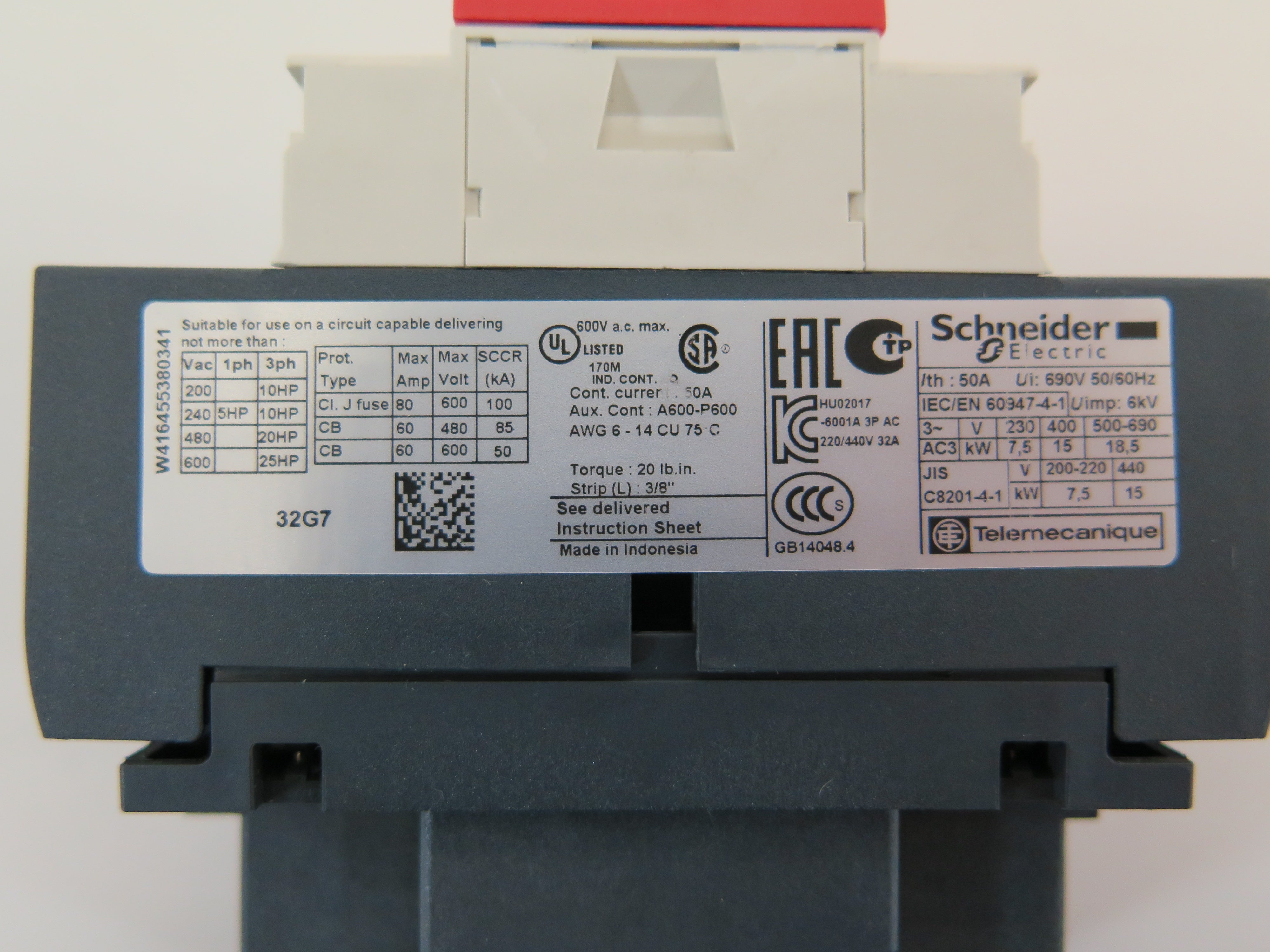 Schneider LC1 D32 & LAD9ET1S  Contactor Coil 120V  With Safety Cover (Mint) - Advance Operations