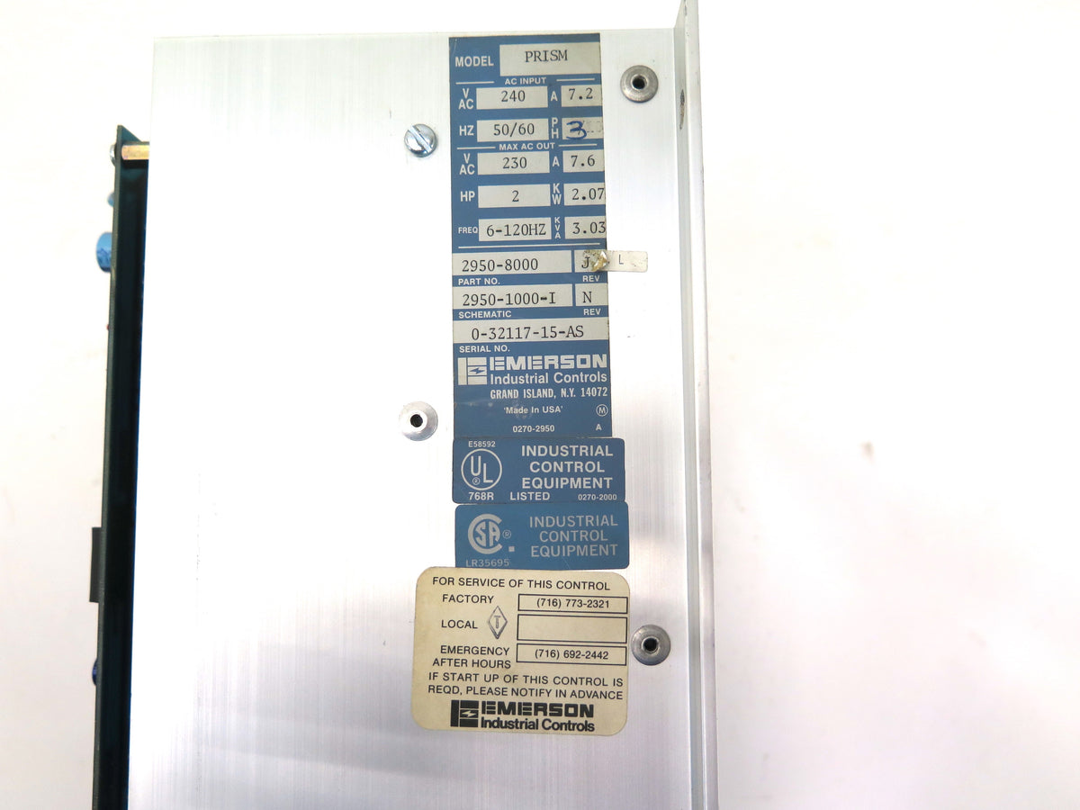 Emerson PRISM 2950-8000 AC Drive 240 VAC 7.2A. 3Ph  2HP - Advance Operations