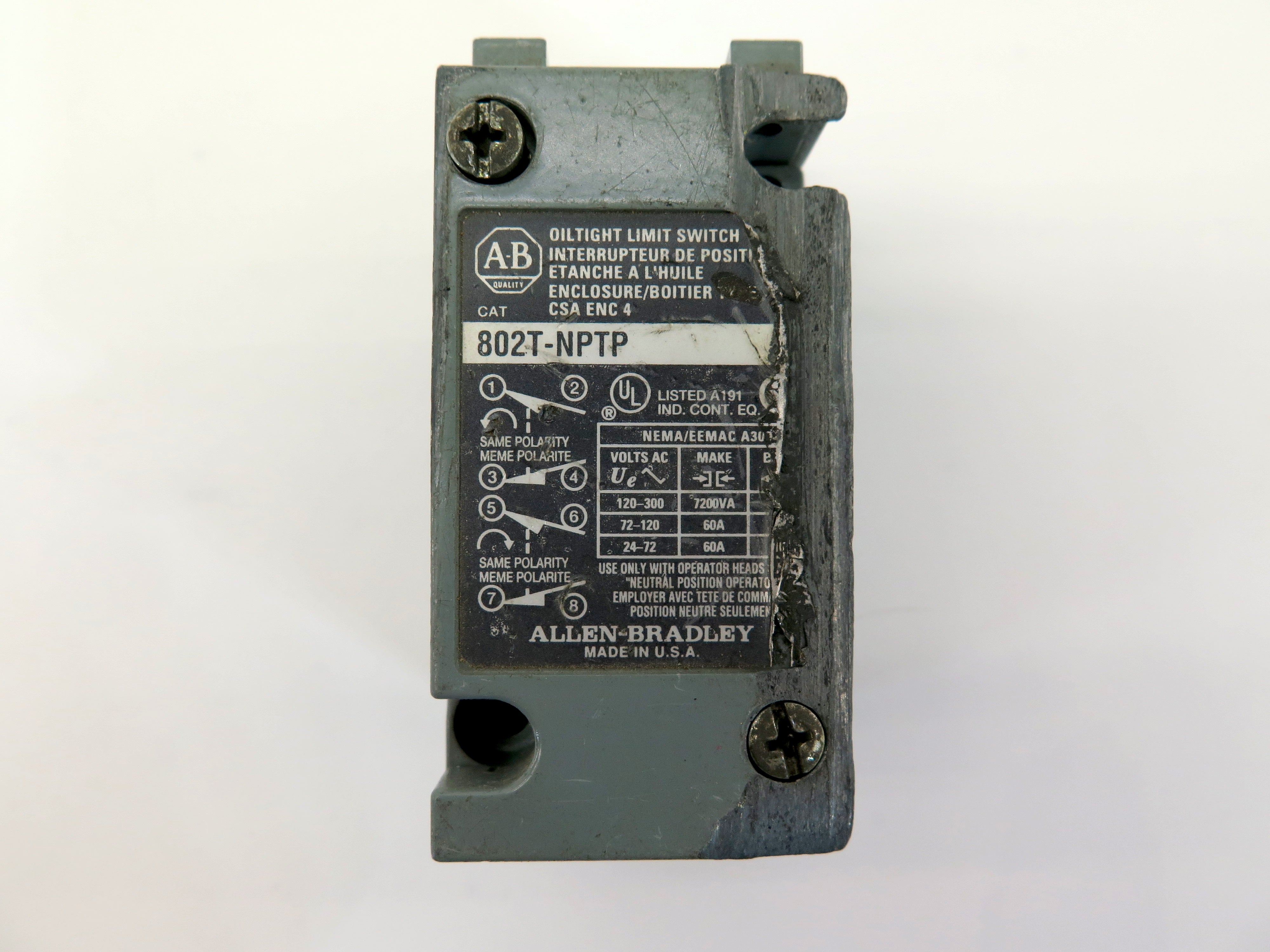 Allen-Bradley 802-NPTP Oiltight Limit Switch - Advance Operations