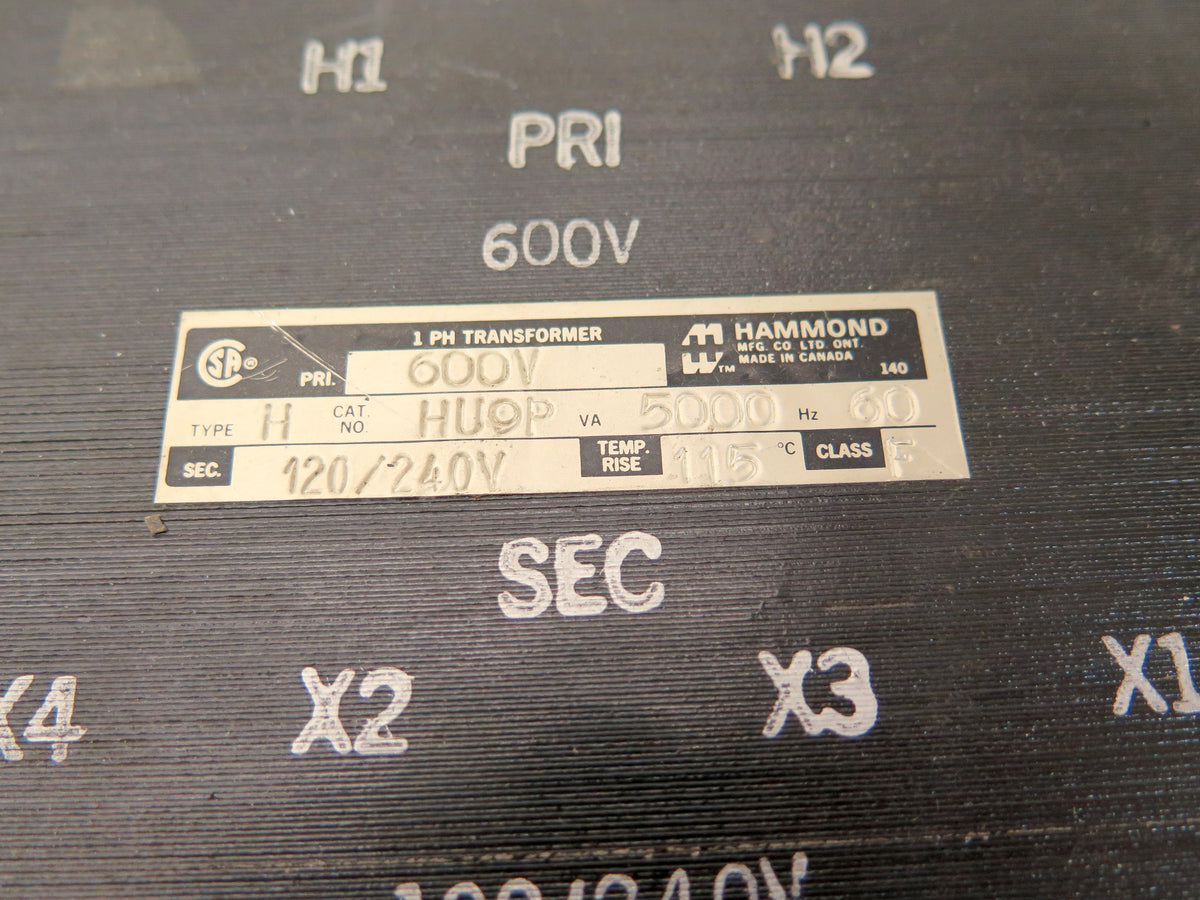 Hammond HU9P Transformer 5KVA Pri:600Vac / Sec.120Vac/240Vac - Advance Operations