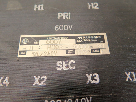 Hammond HU9P Transformer 5KVA Pri:600Vac / Sec.120Vac/240Vac - Advance Operations