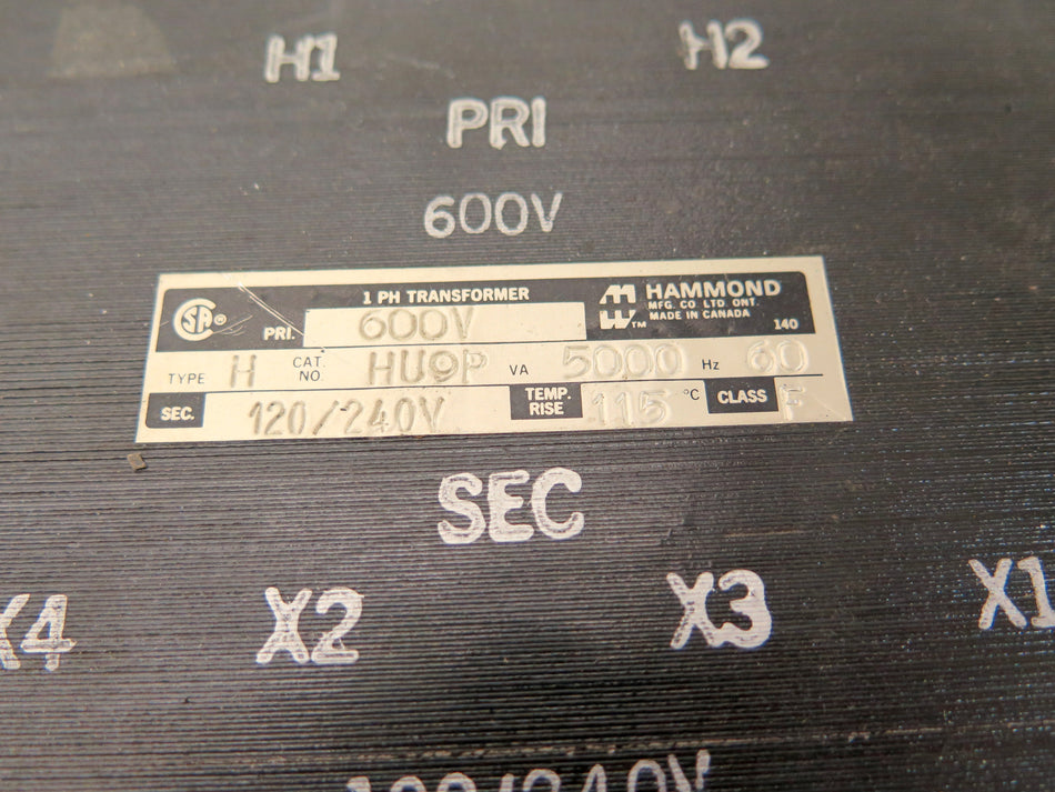 Hammond HU9P Transformer 5KVA Pri:600Vac / Sec.120Vac/240Vac - Advance Operations