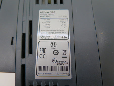 Schneider Altivar 320 ATV320U40S6C AC Drive 5HP/4kW 525-600Vac 6.5A Max - Advance Operations