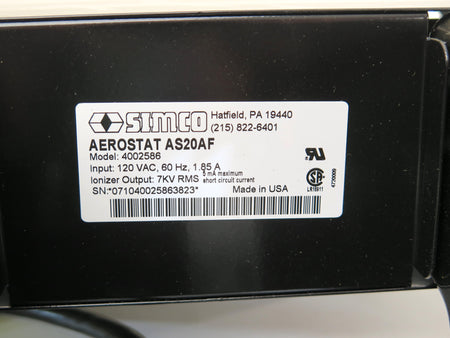 Simco Ion Aerostat AS20AF / 4002586 Air Blower Ionizer - Advance Operations
