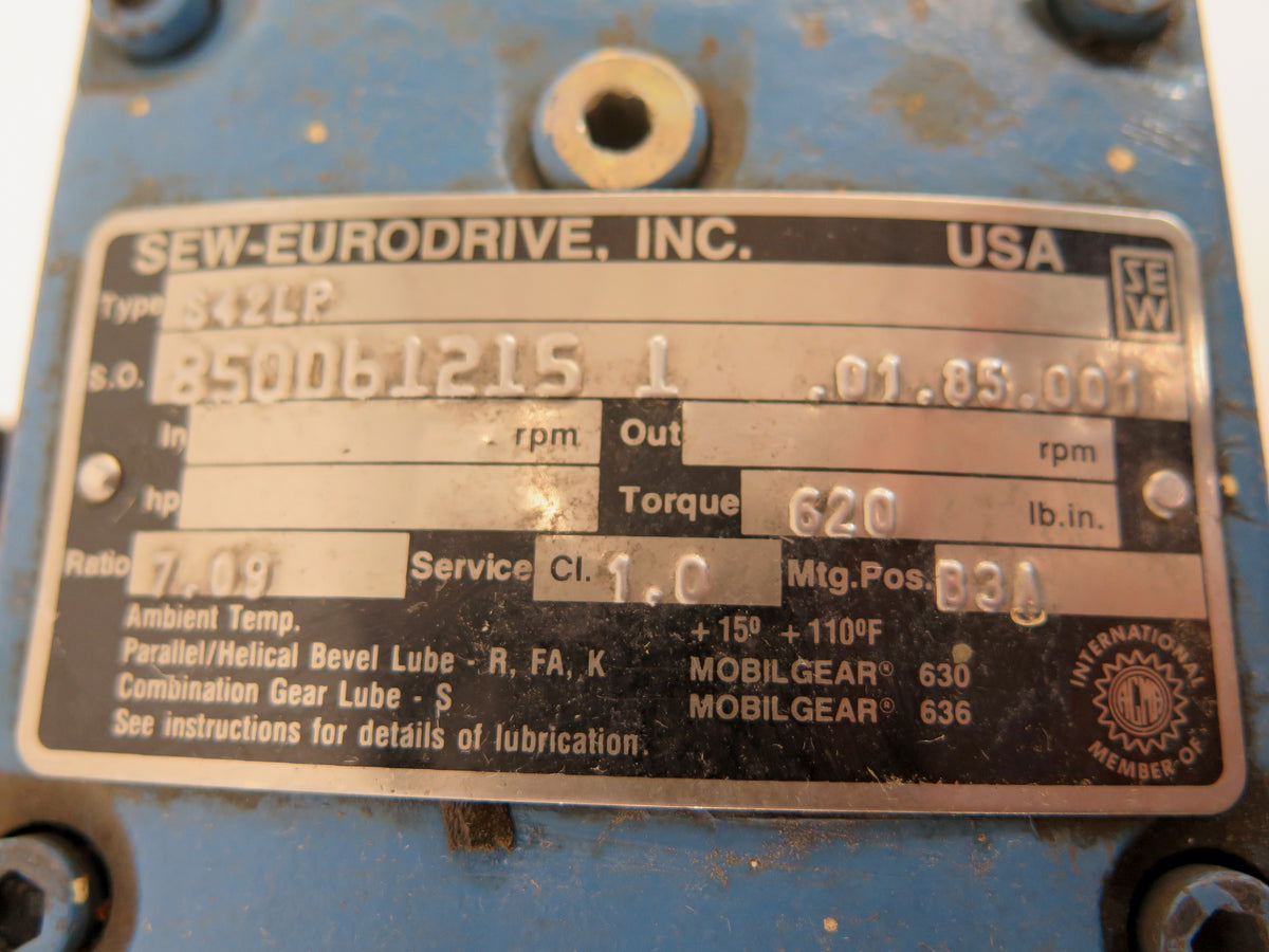 Sew Eurodrive Gearbox S42LP Torque 620 Lb Ratio 7.09 - Advance Operations