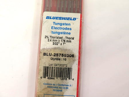 Blueshield BLU-25755306 Tungsten Electrodes 2% Thoriated 2.4mm x 175mm 9 Unit - Advance Operations