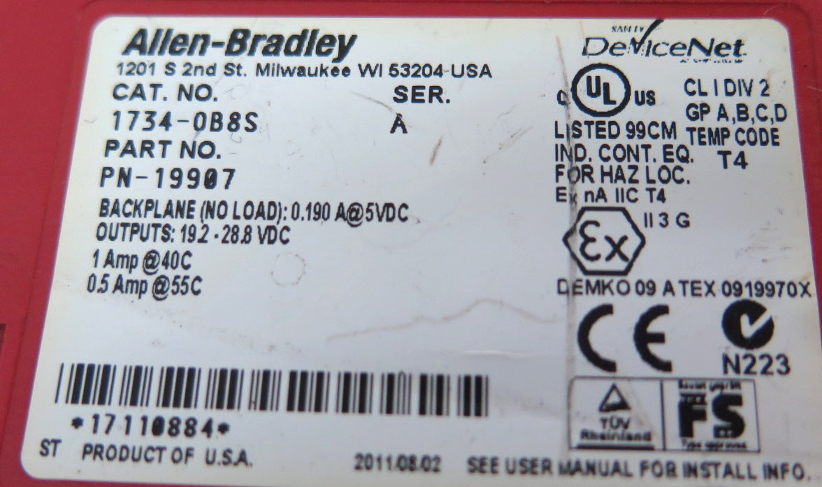 Allen-Bradley 1734-0B8S DeviceNet Safety Output Module FOR PARTS BOTTO ...