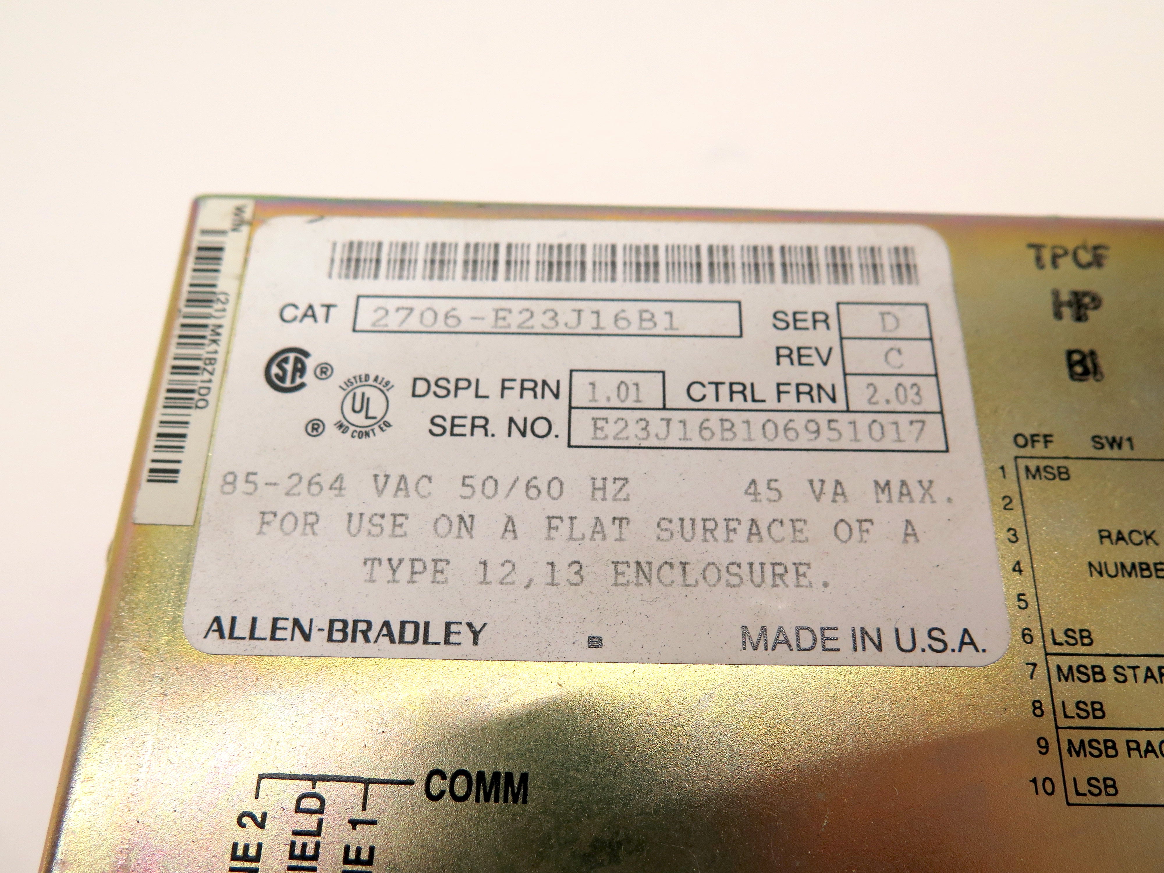 Allen-Bradley 2706-E23J16B1 HMI Dataliner Digital Display Interface Panel - Advance Operations
