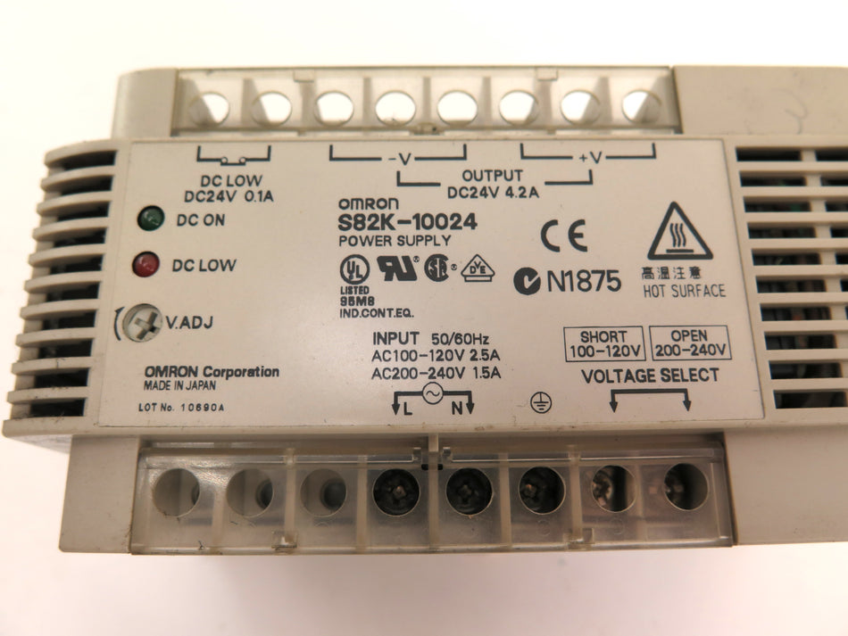 Omron S82K-10024 Power Supply Input: 120/240Vac Output:24Vdc 4.2A - Advance Operations