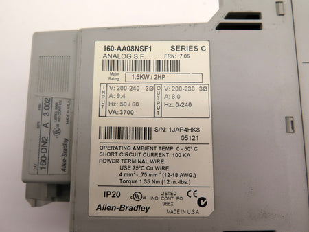 Allen-Bradley 160-AA08NSF1 1.5kW/2Hp AC Drive  200-240Vac - Advance Operations