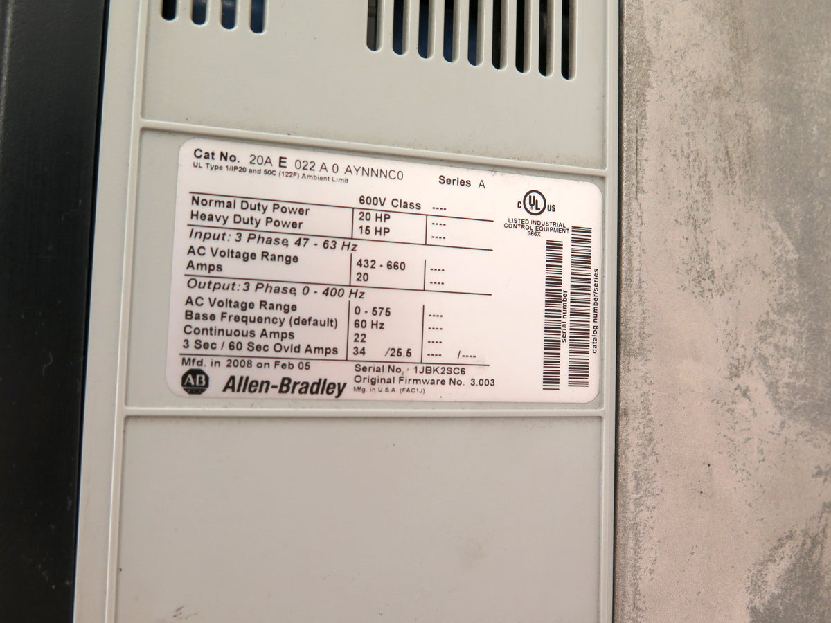 Allen-Bradley 20AE022A0AYNNNC0 AC Drive PowerFlex 70 20Hp 432-660Vac - Advance Operations