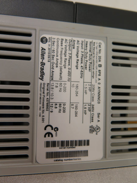 Allen-Bradley 20AB6P8A0AYNNNC0 PowerFlex 70 Driveguard AC Drive 2HP 180-264Vac - Advance Operations